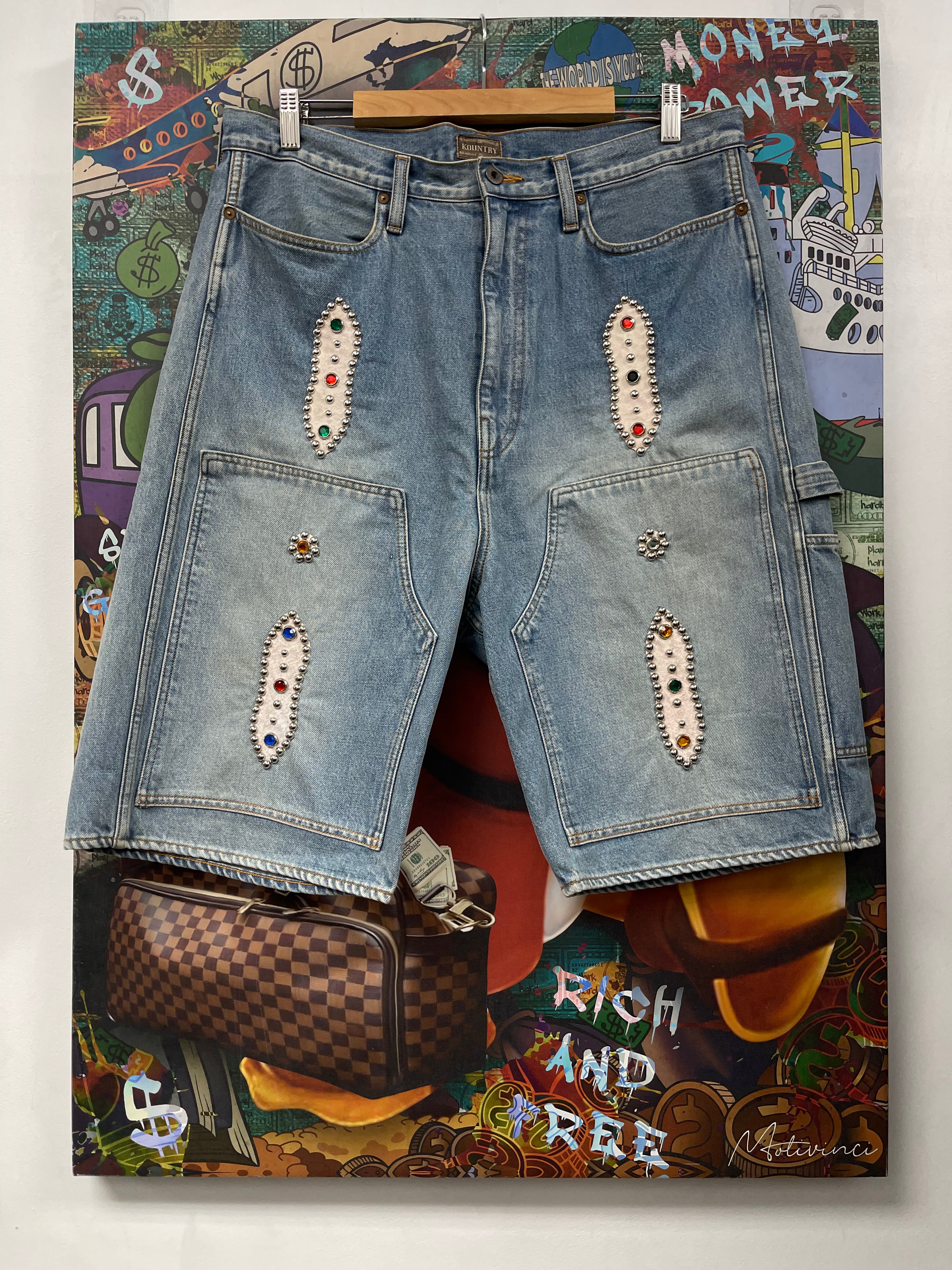 Kapital Light Wash Gem Stud Jean Shorts