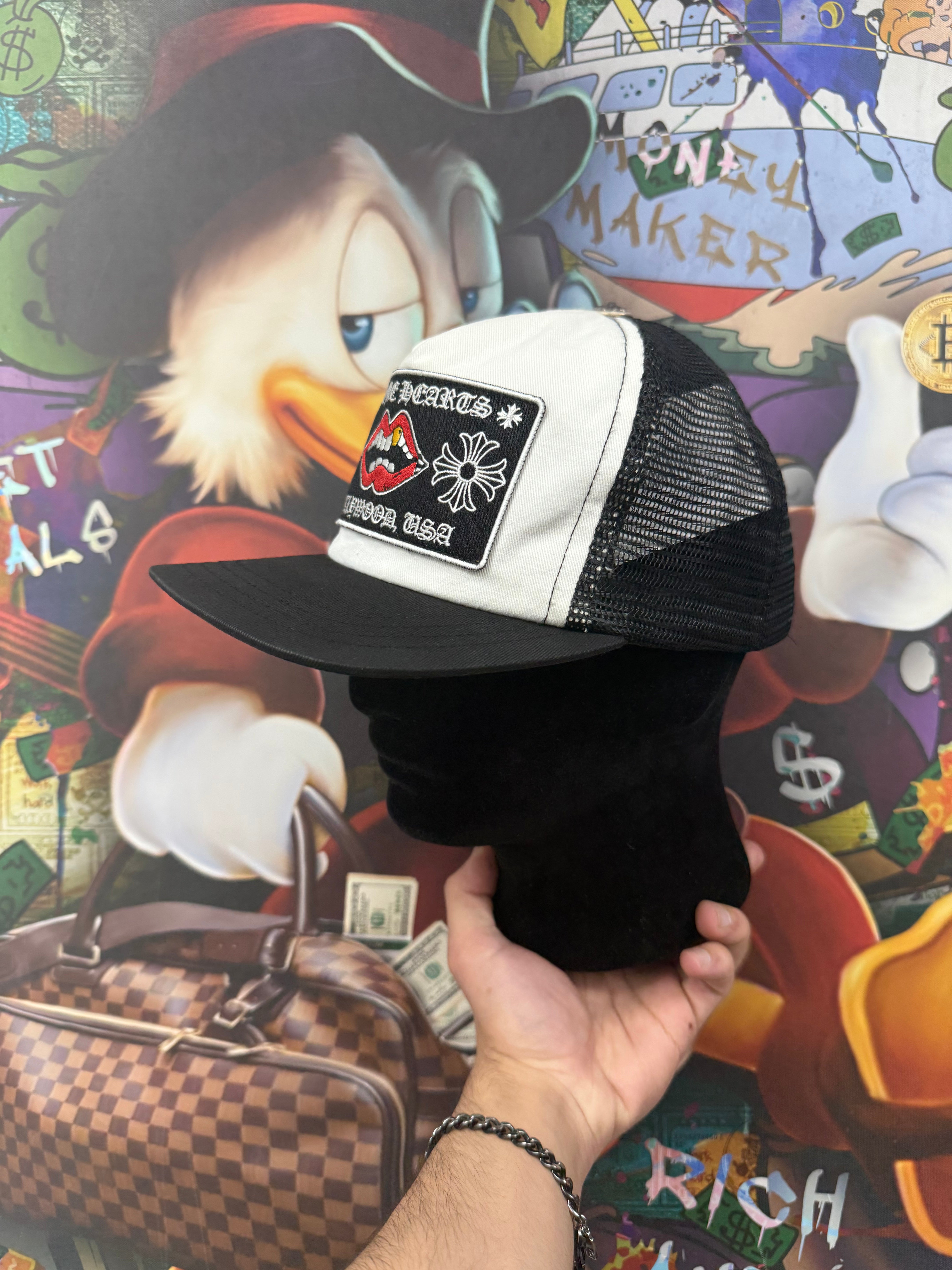 Chrome Hearts White Black Red Chomper Hat