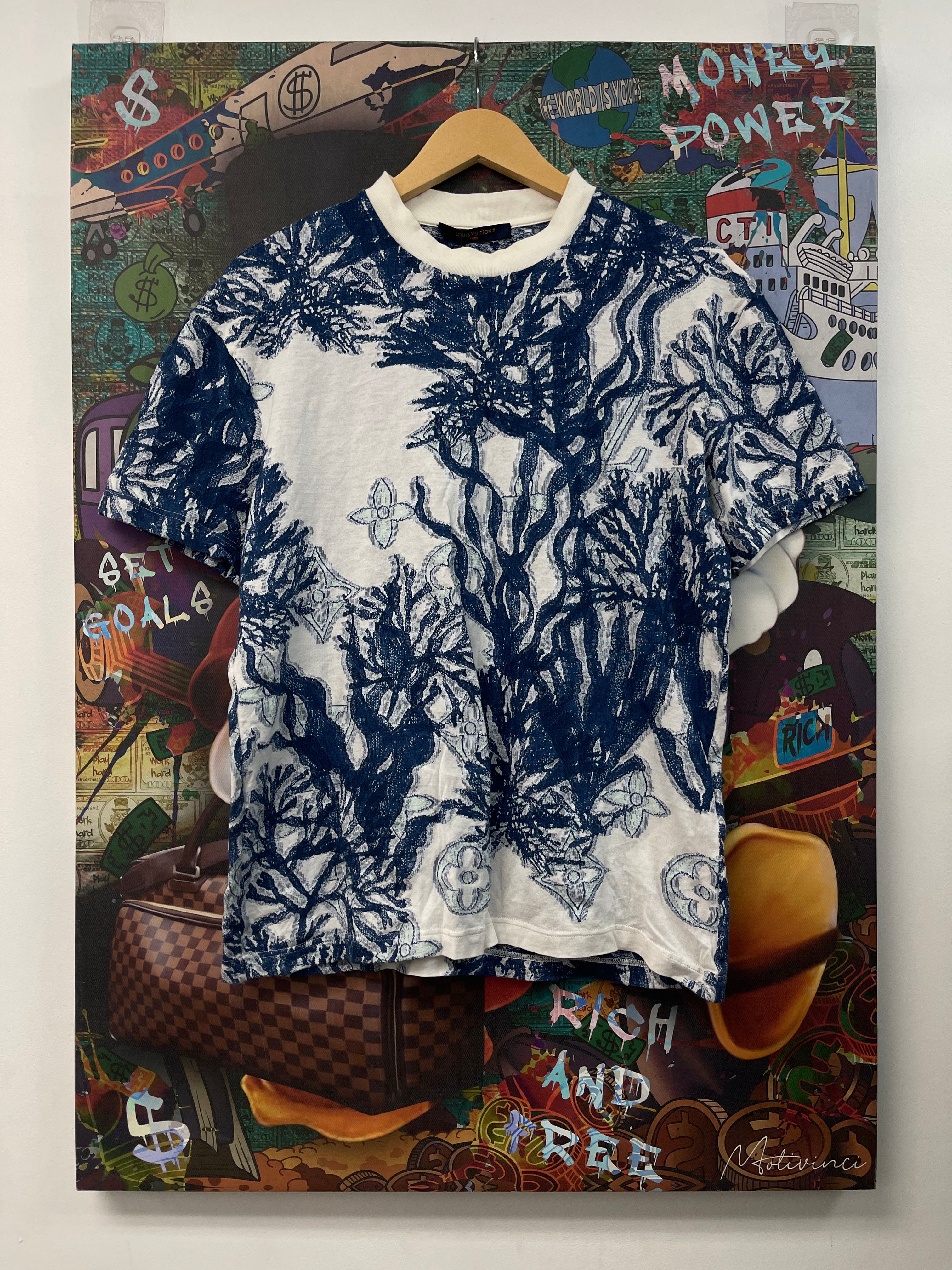 Louis Vuitton White Blue Floral Monogram Tee