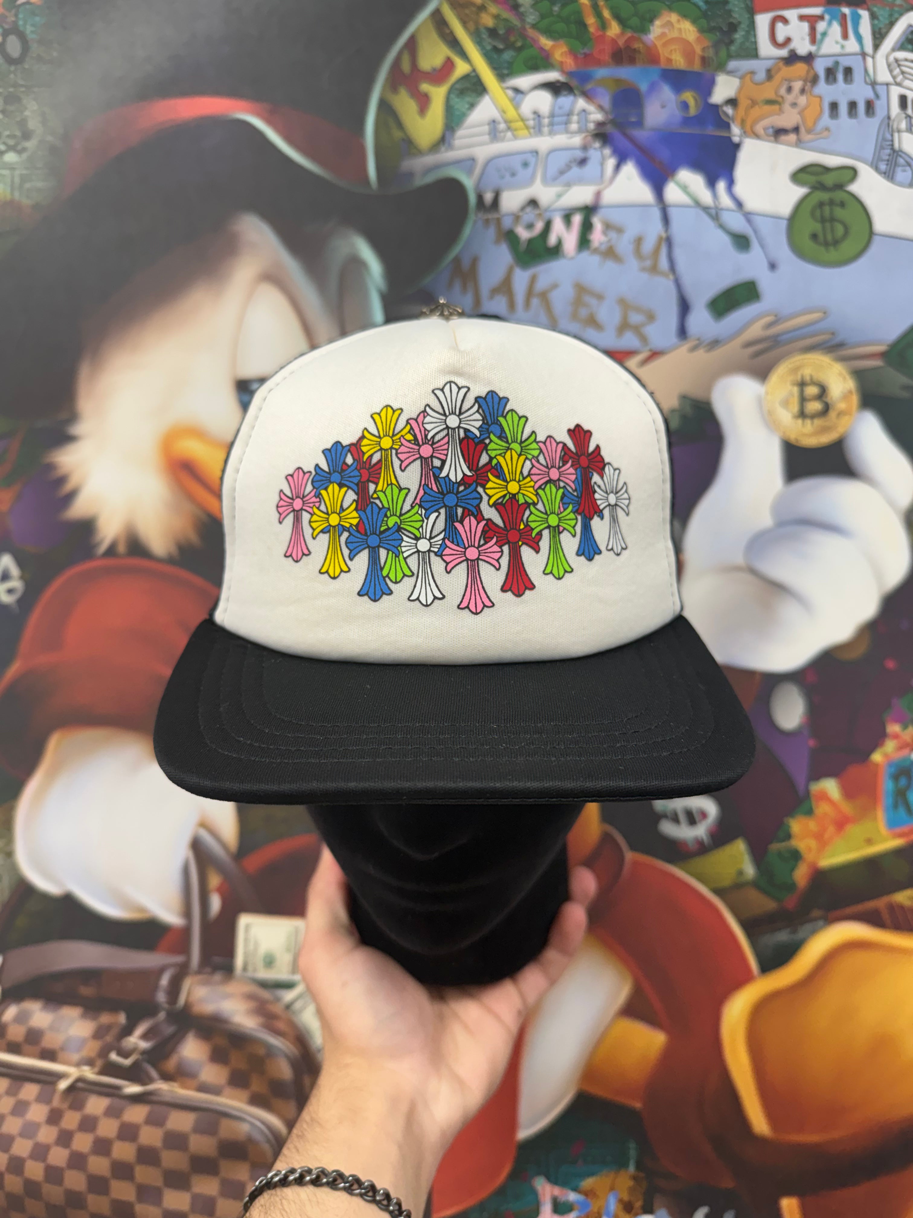 Chrome Hearts White Multi Cross Trucker Hat