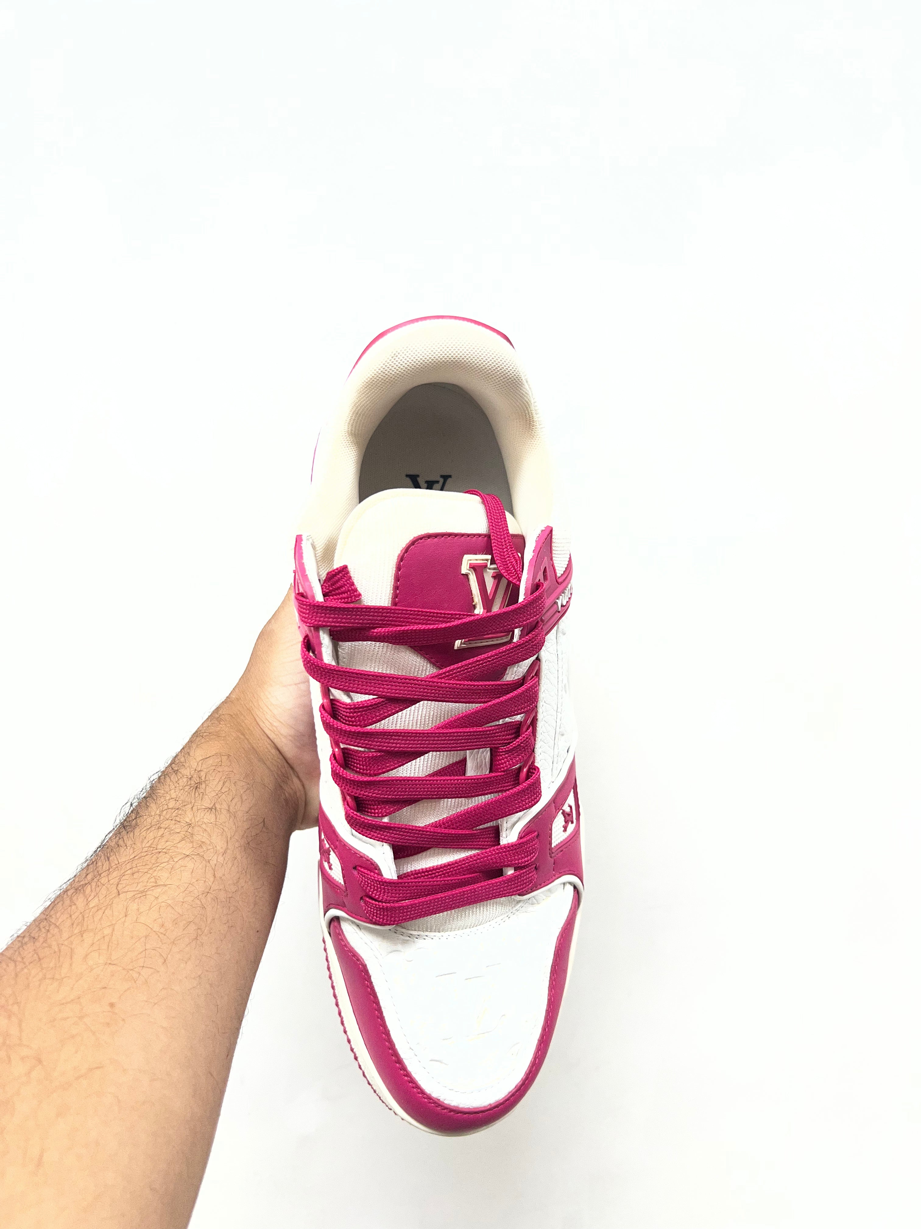 Louis Vuitton Pink White Leather Trainer Sneakers