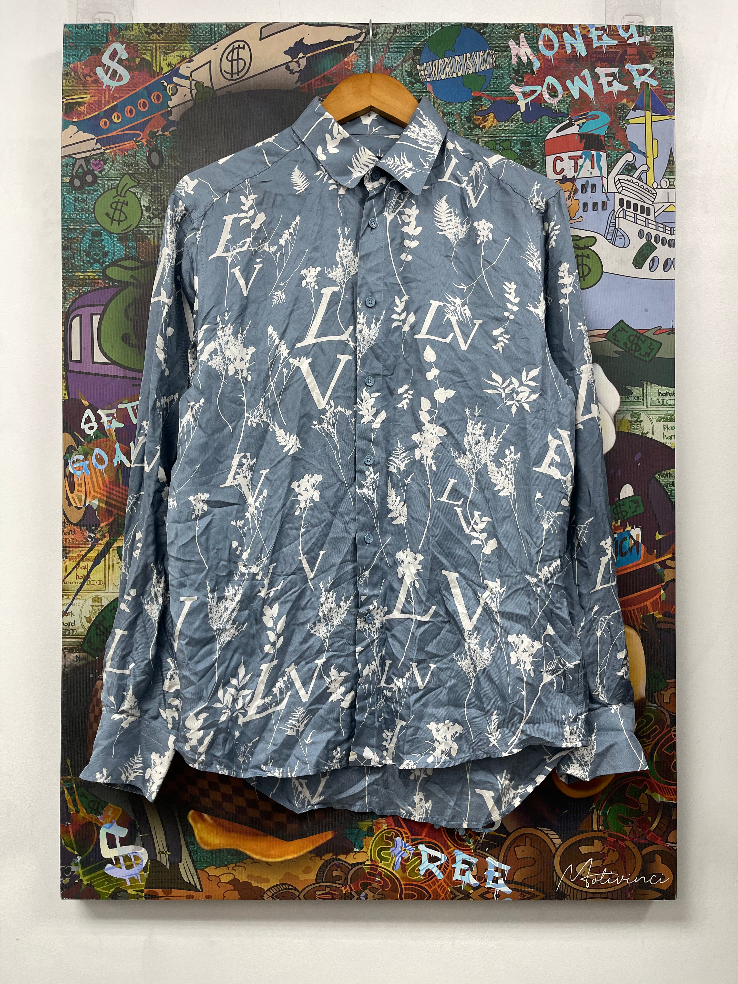 Louis Vuitton Blue Silk Floral Button Up