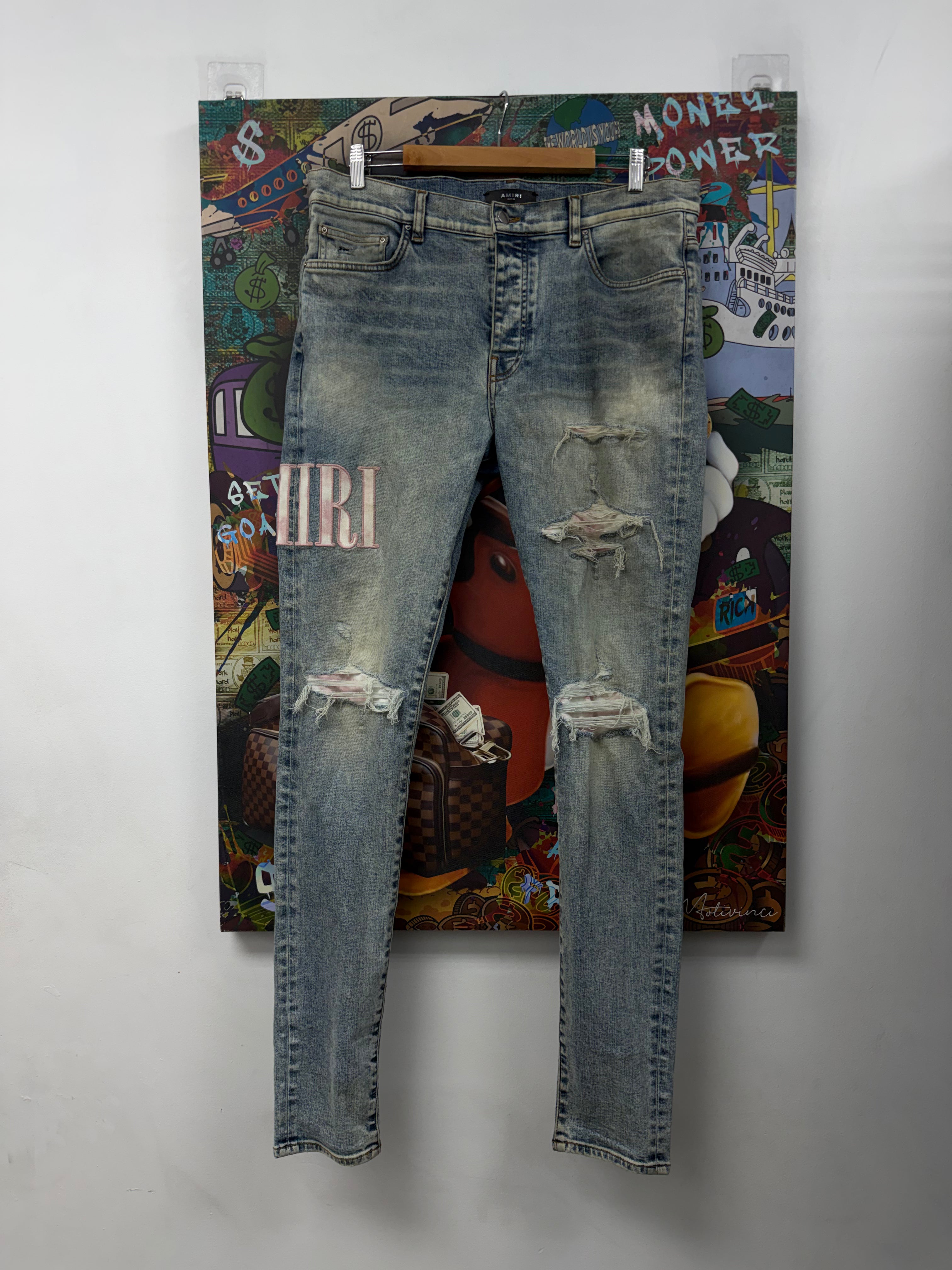 Amiri Vintage Wash Pink Side Logo Jeans