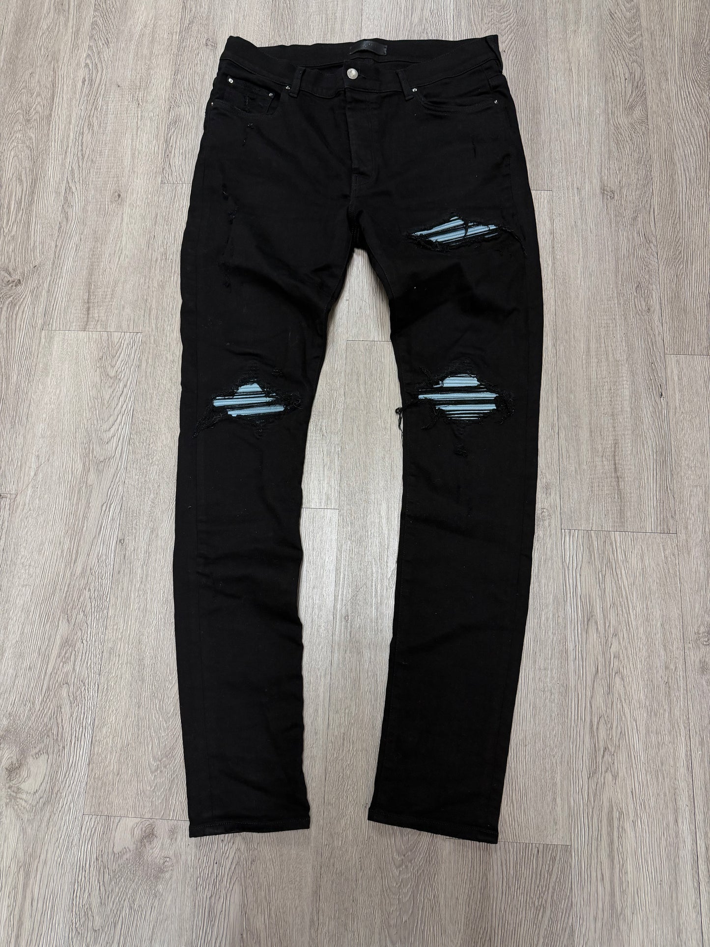 Amiri MX1 Black Blue Patch Jeans