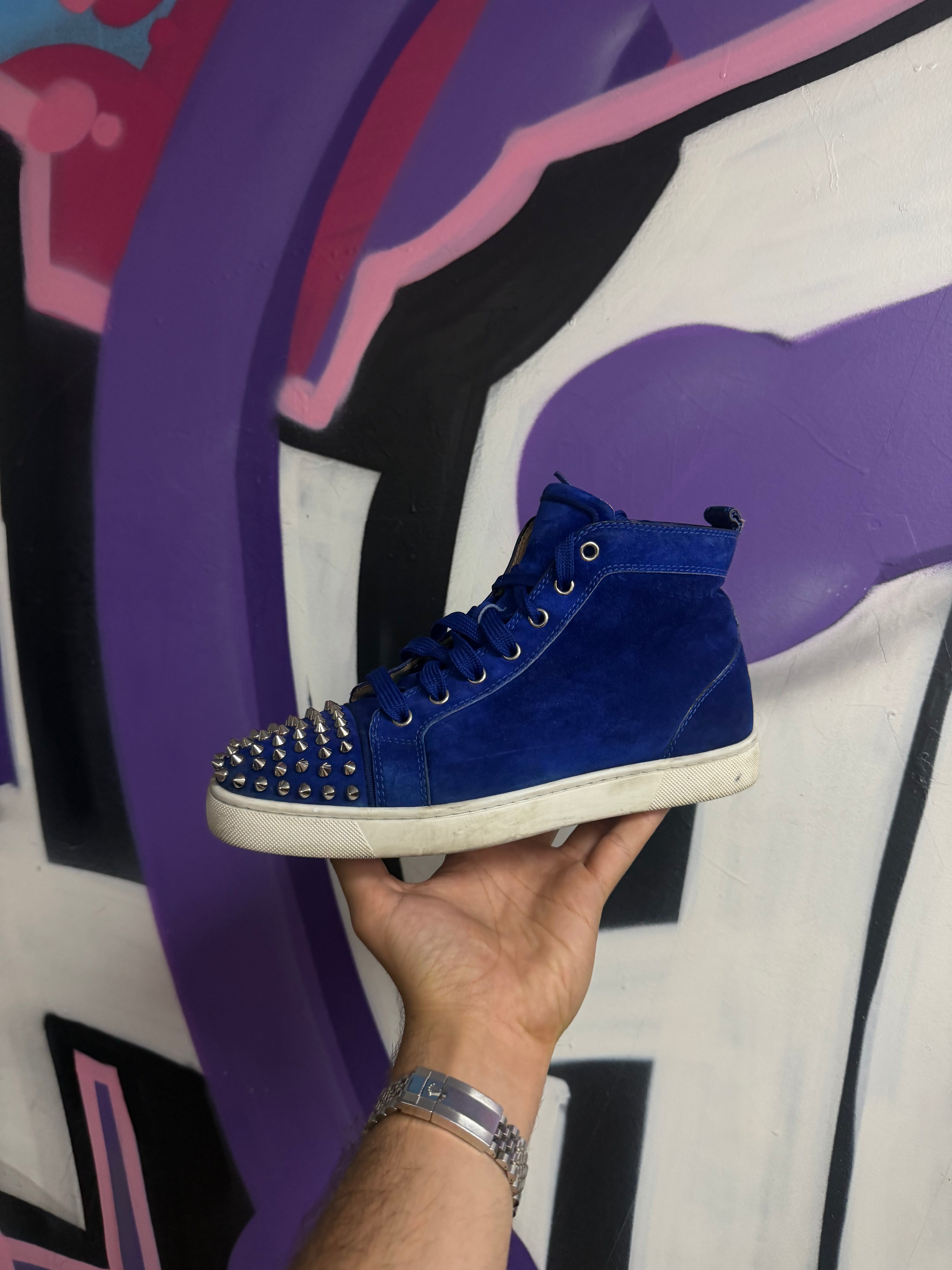 Christian Louboutin Royal Blue Suede Silver Stud Sneakers