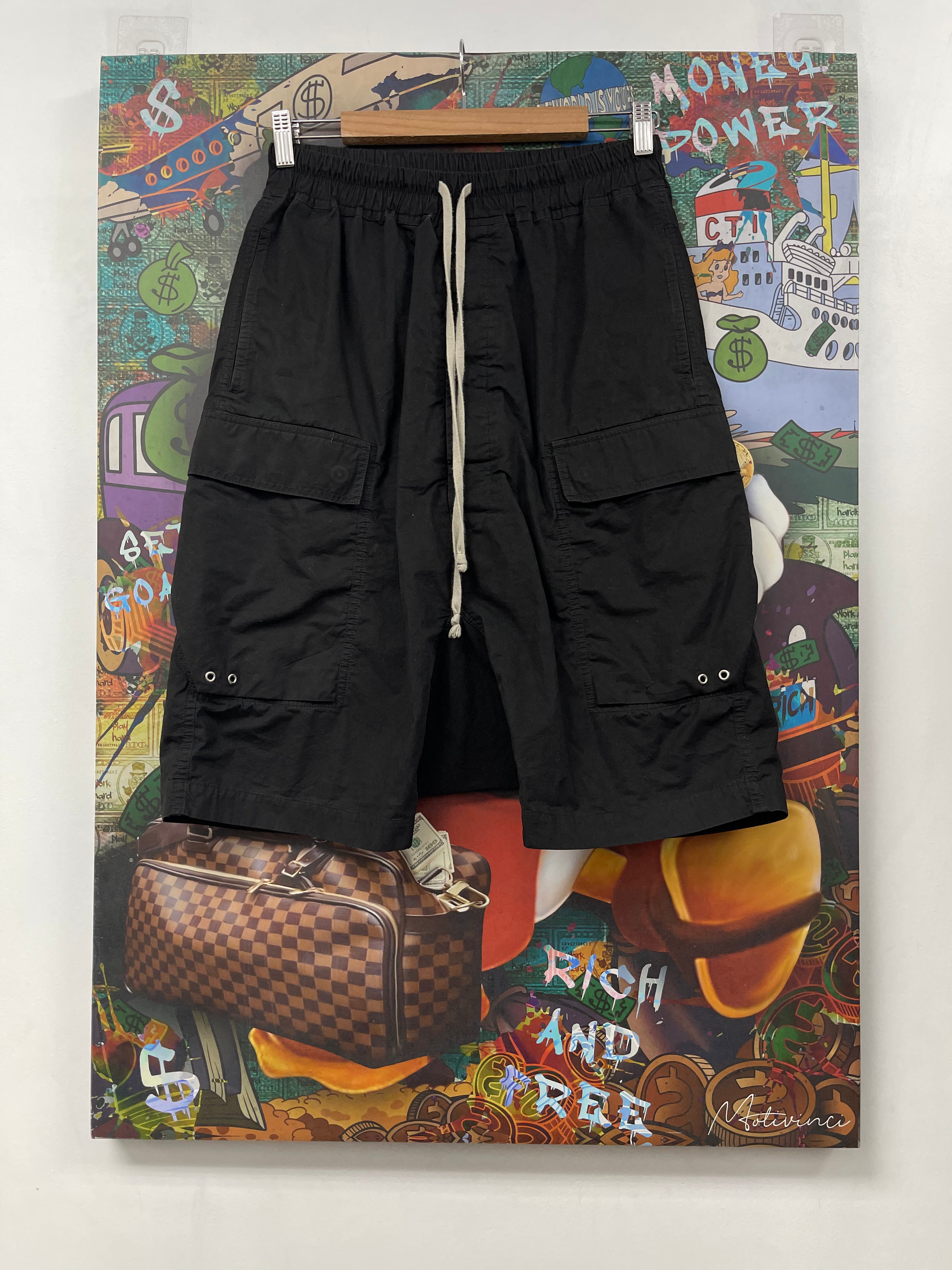 Rick Owens Black Pods Cargo (Pin Hole) Shorts
