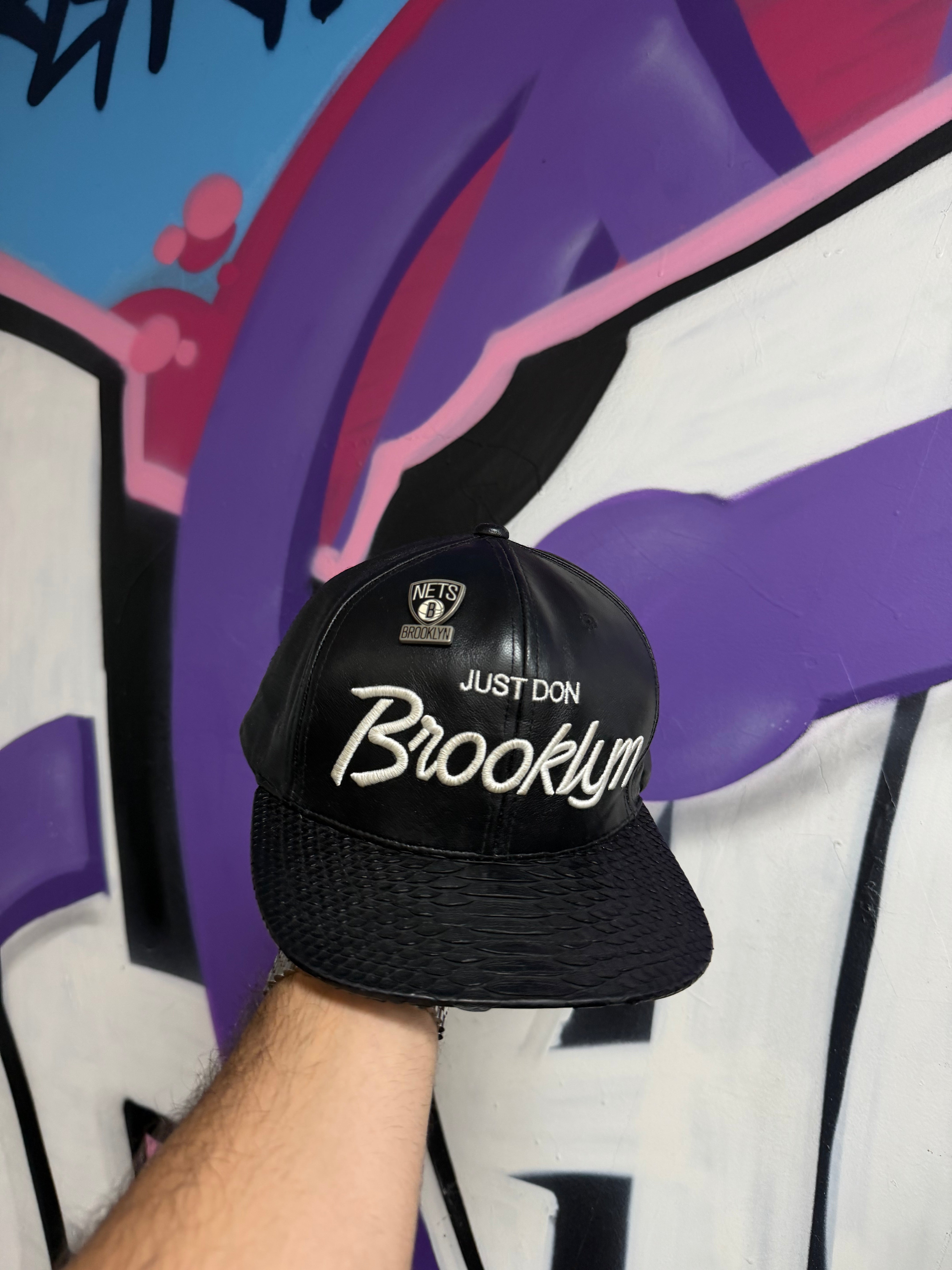 Just Don Black Leather Brooklyn Star Hat