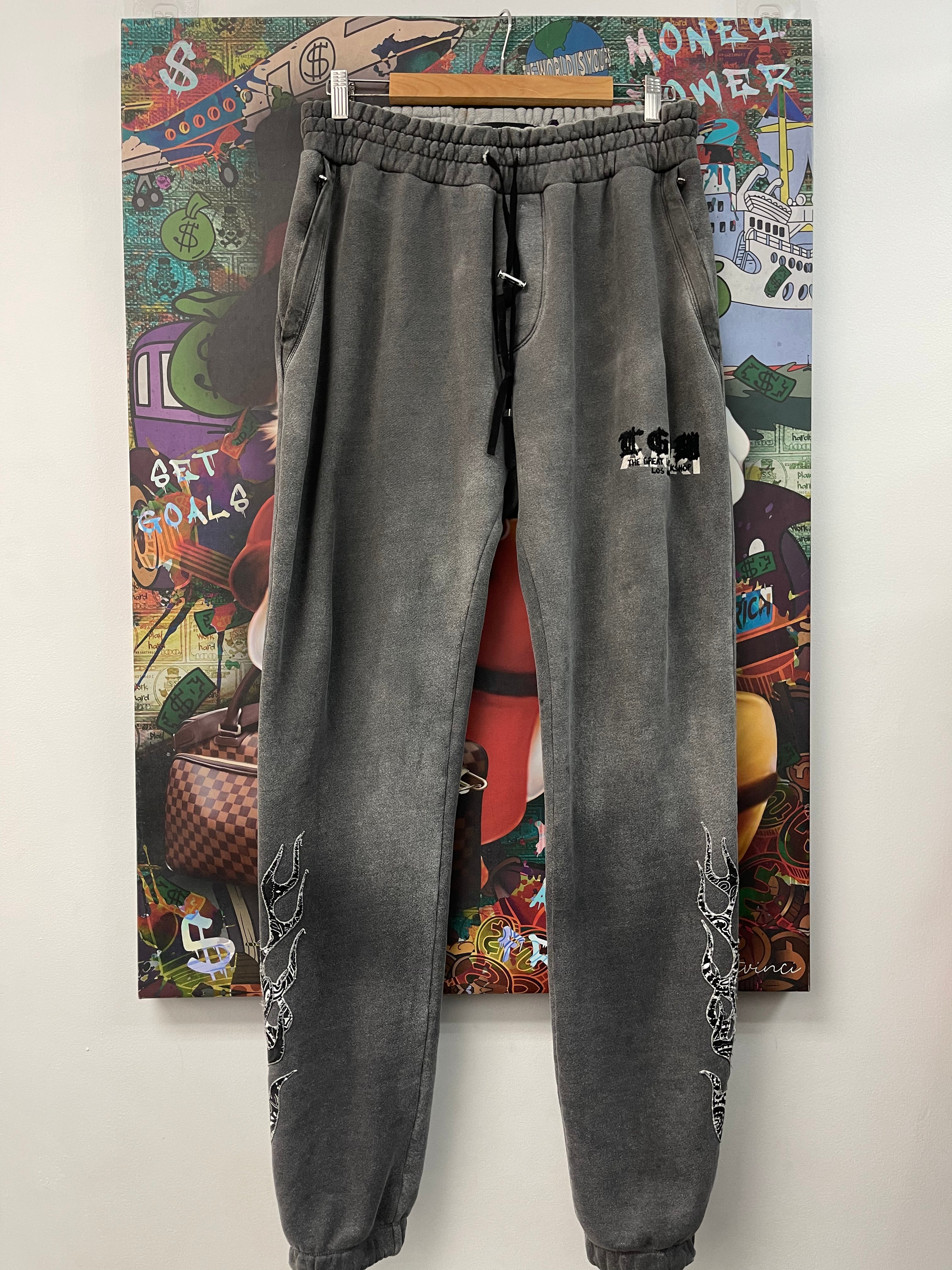 Amiri TGCW Grey Black Flames Sweats