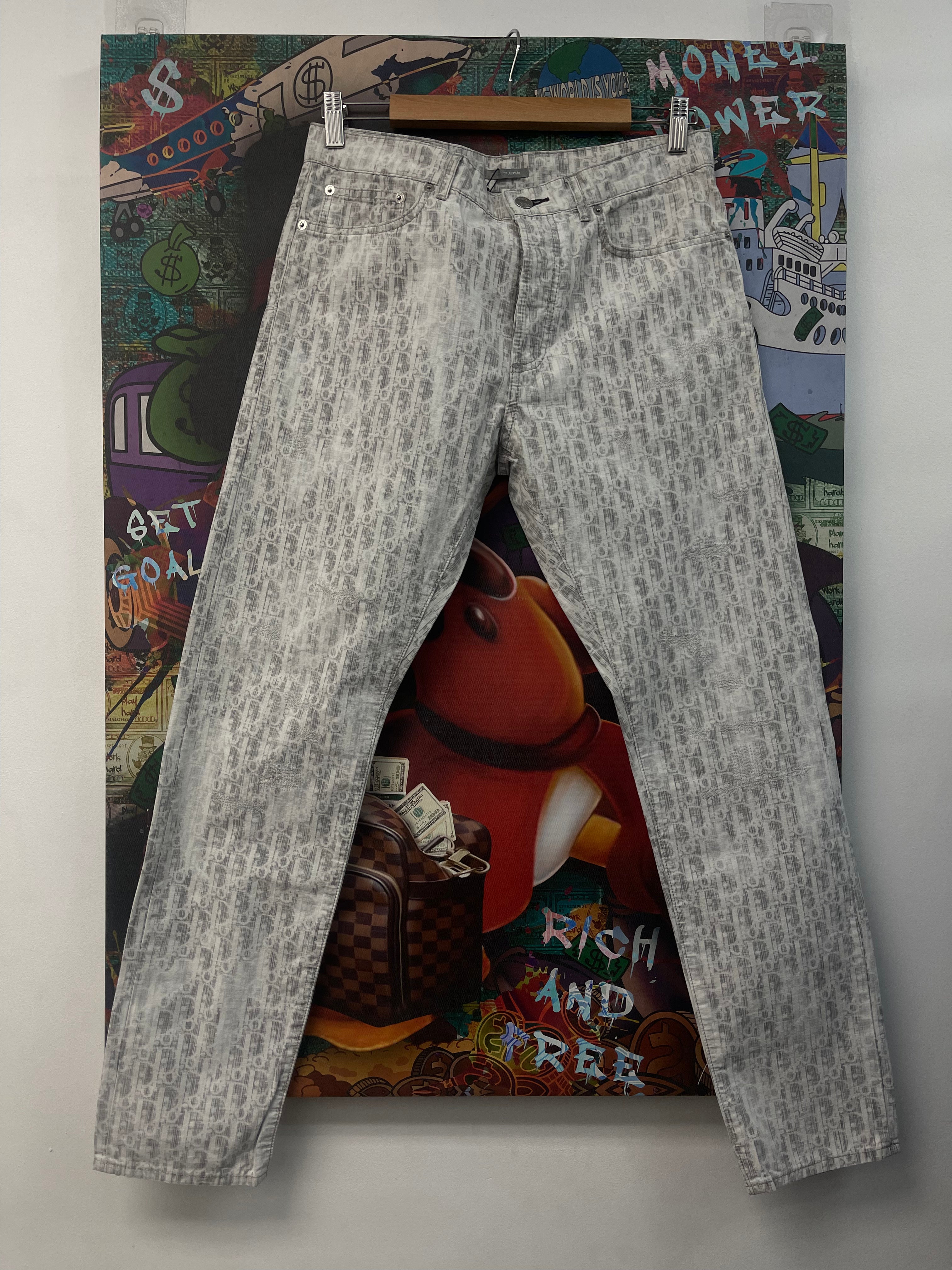 Dior Grey White Oblique Monogram Jeans