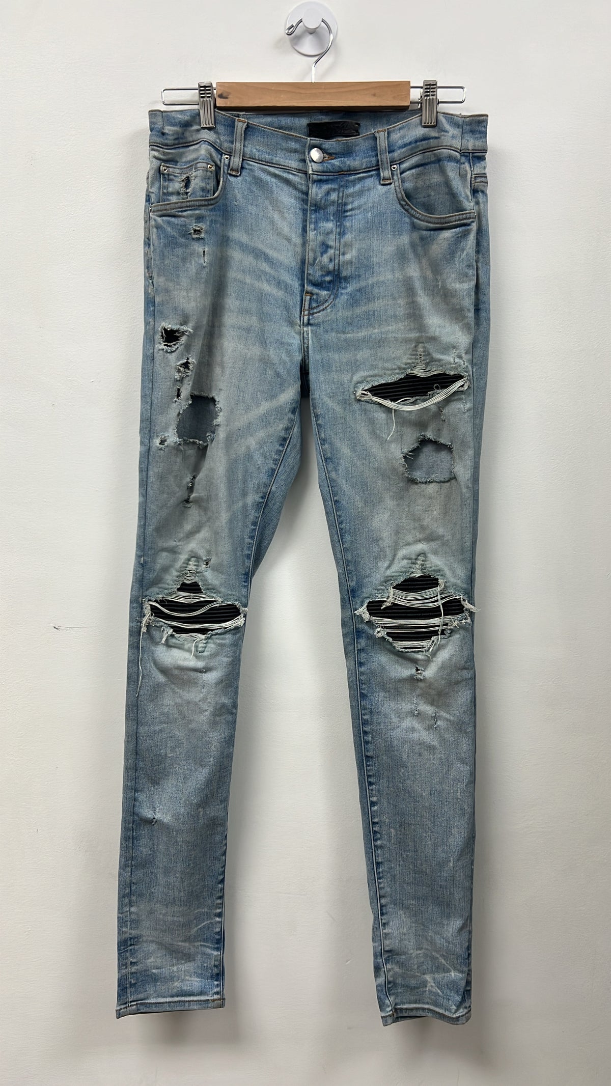 Amiri MX1 Light Wash Black Patch Jeans