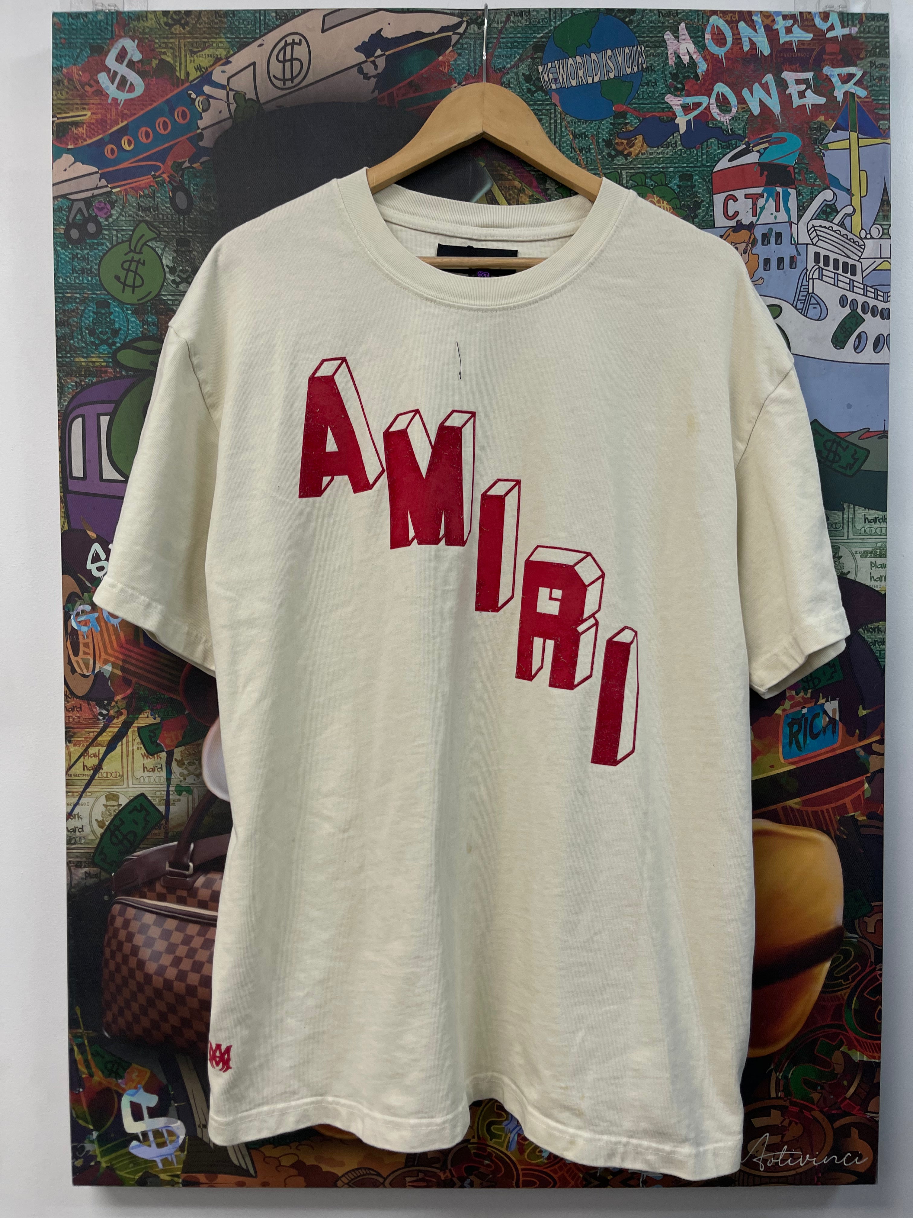 Amiri Cream Red Staggered Tee
