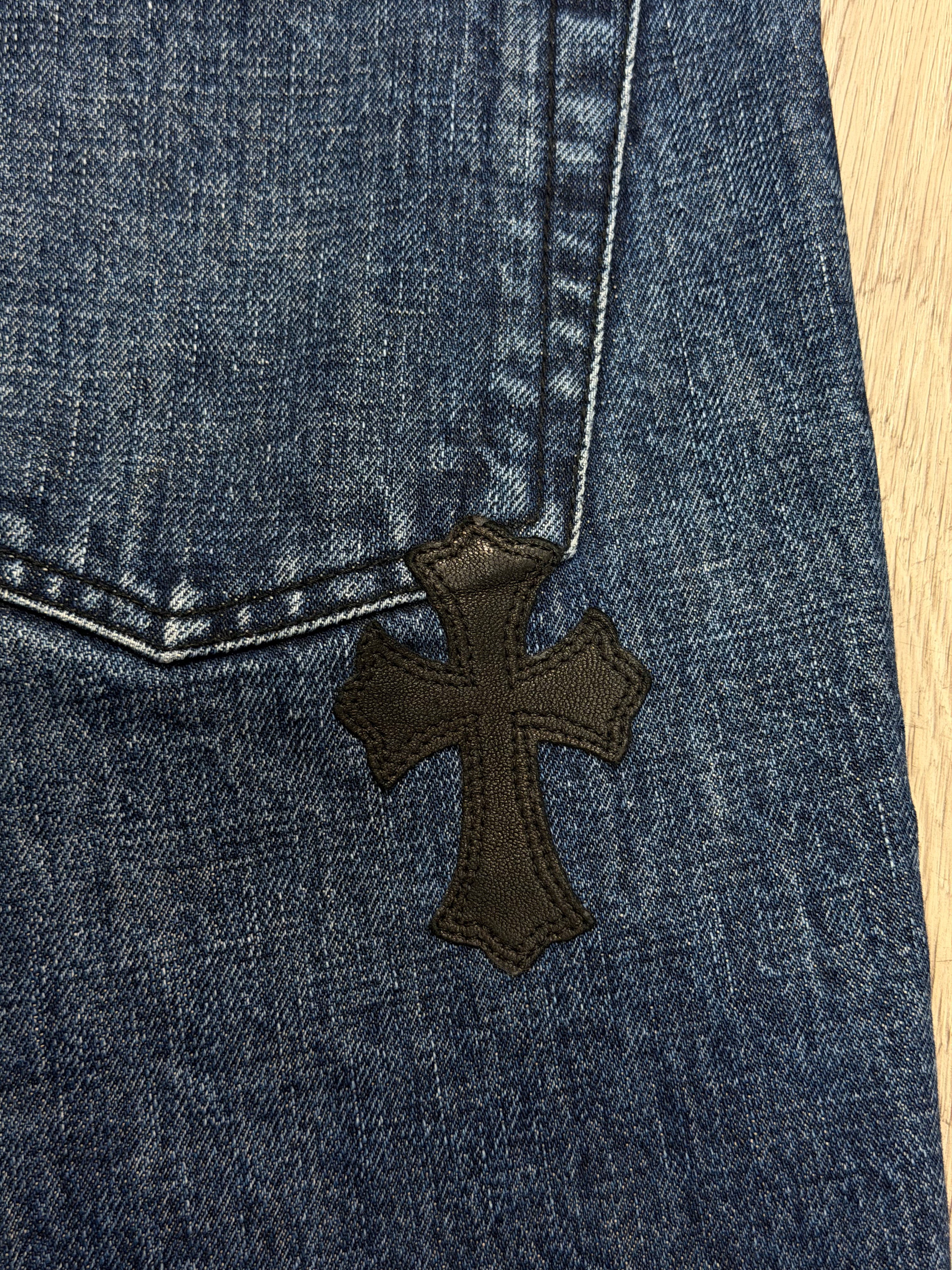 Chrome Hearts Denim Black Patch Jean Shorts