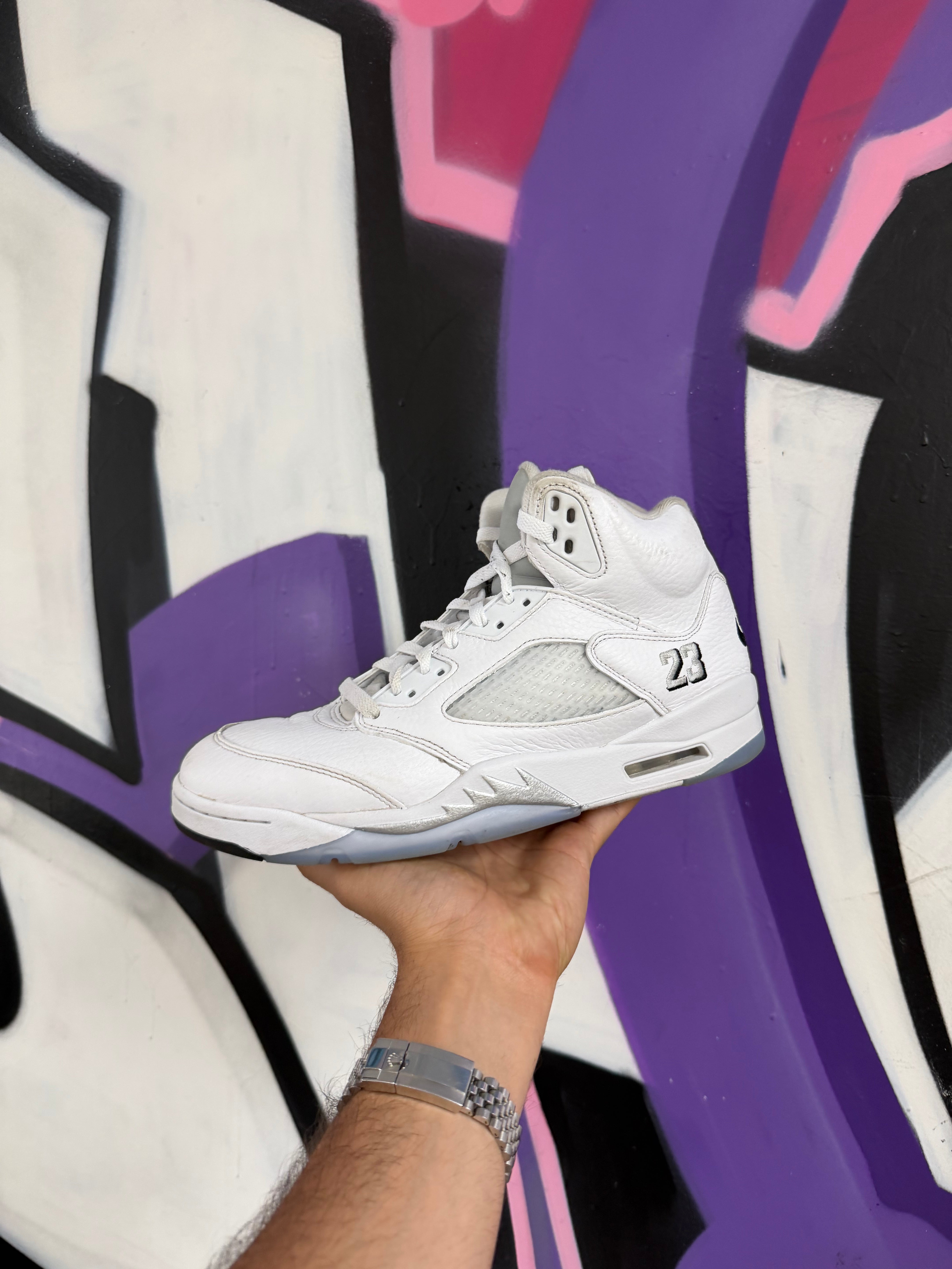 Jordan 5 White Metallic Sneakers