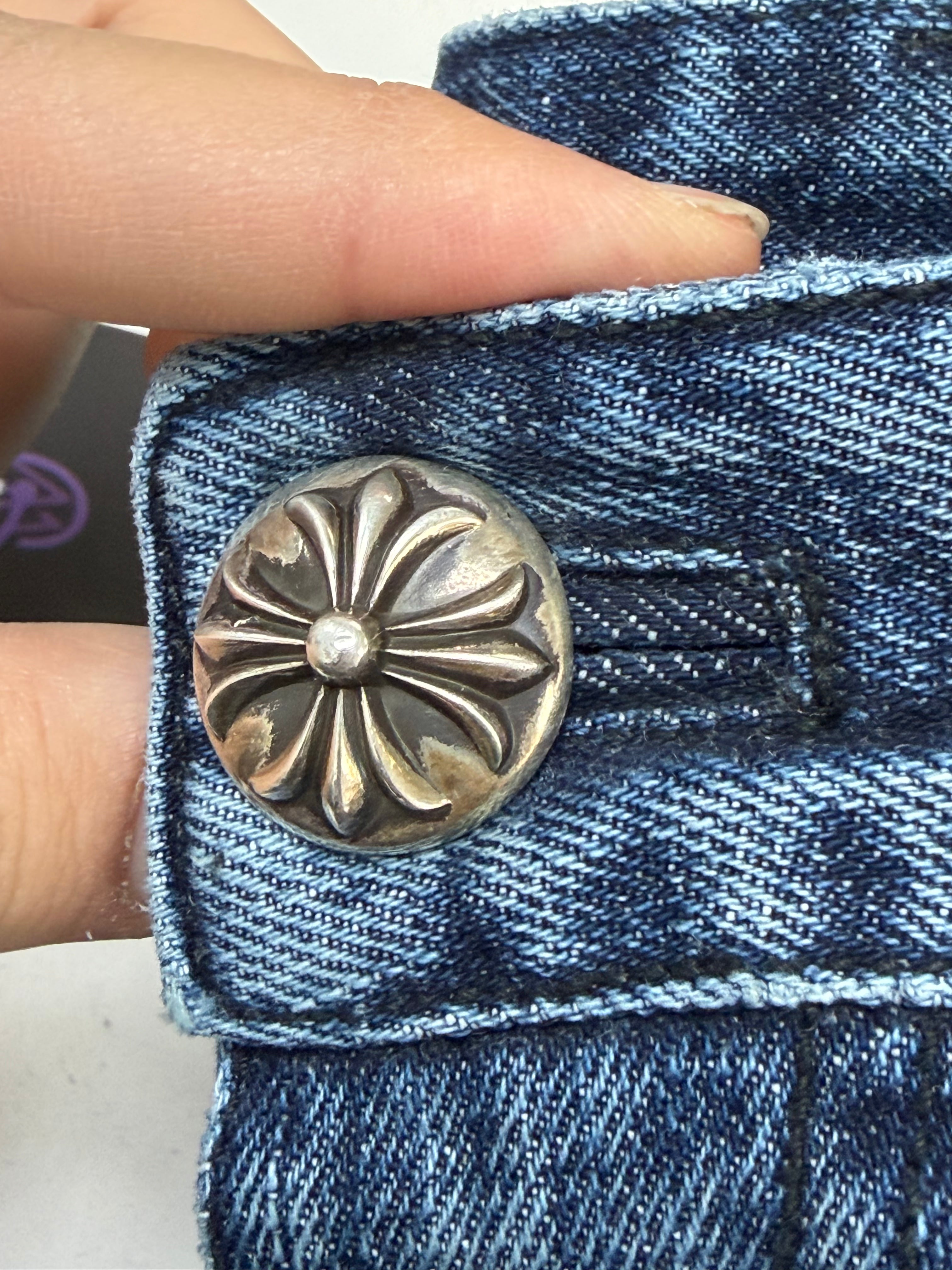 Chrome Hearts Denim Black Patch Jean Shorts