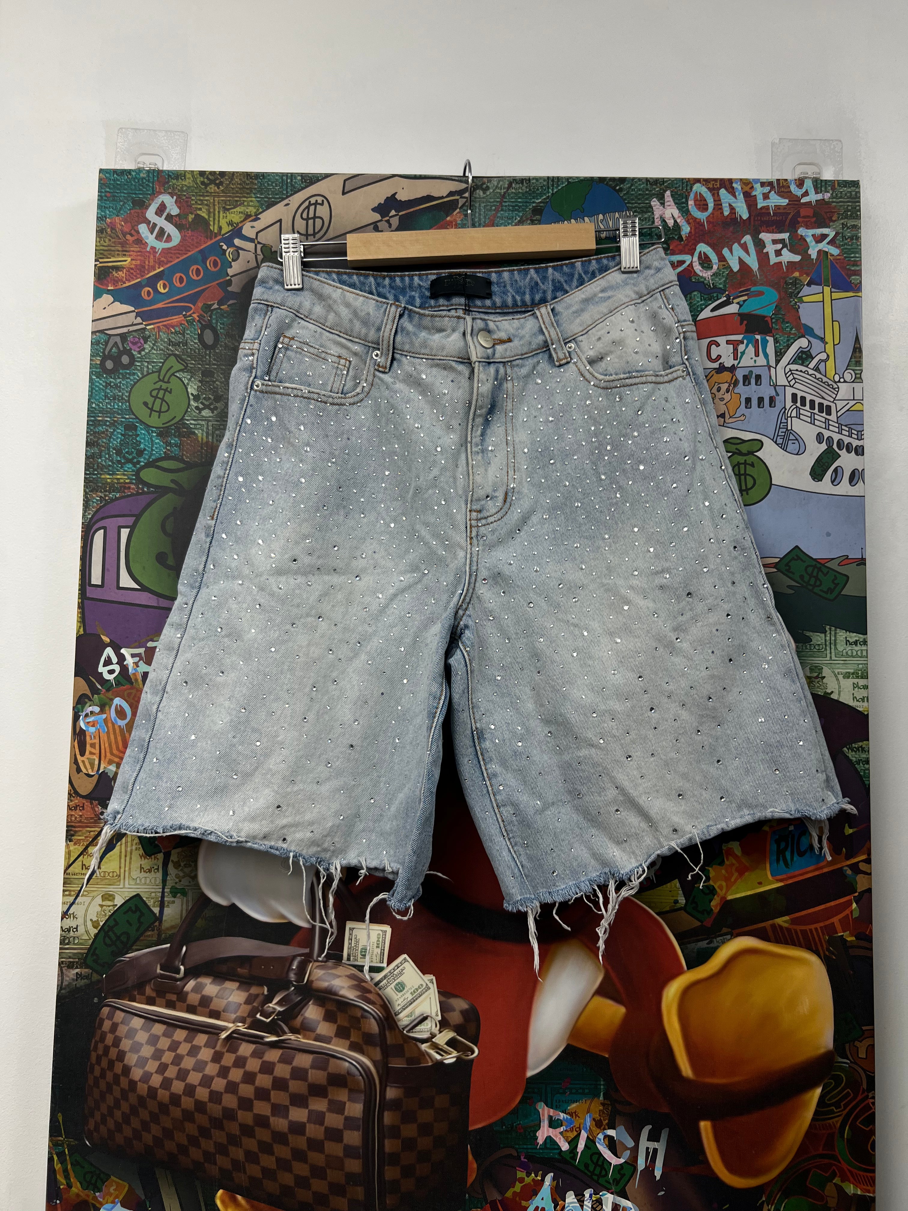 HMDD Light Wash Crystal Jean Shorts
