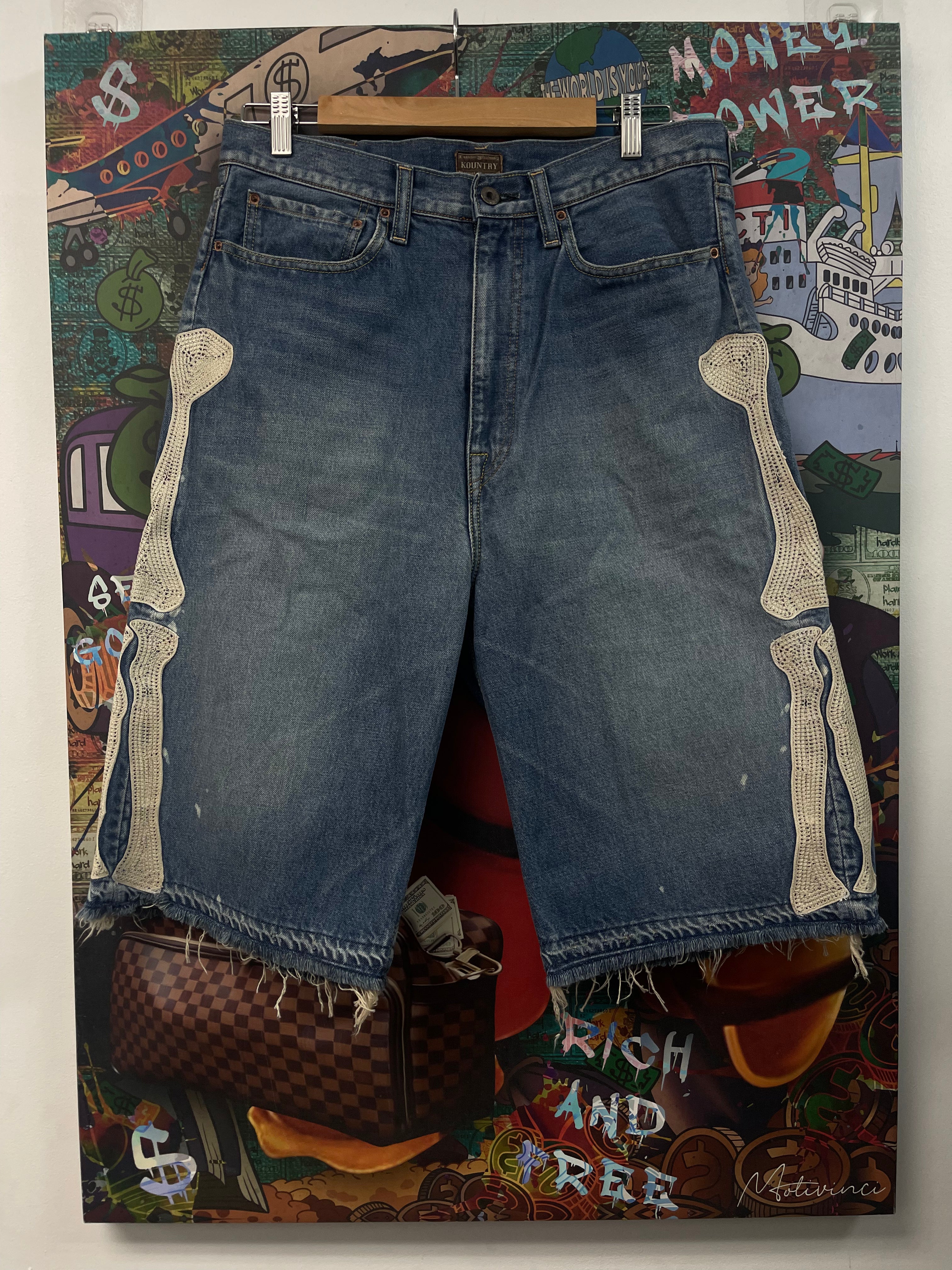 Kapital Blue Bone Denim Shorts