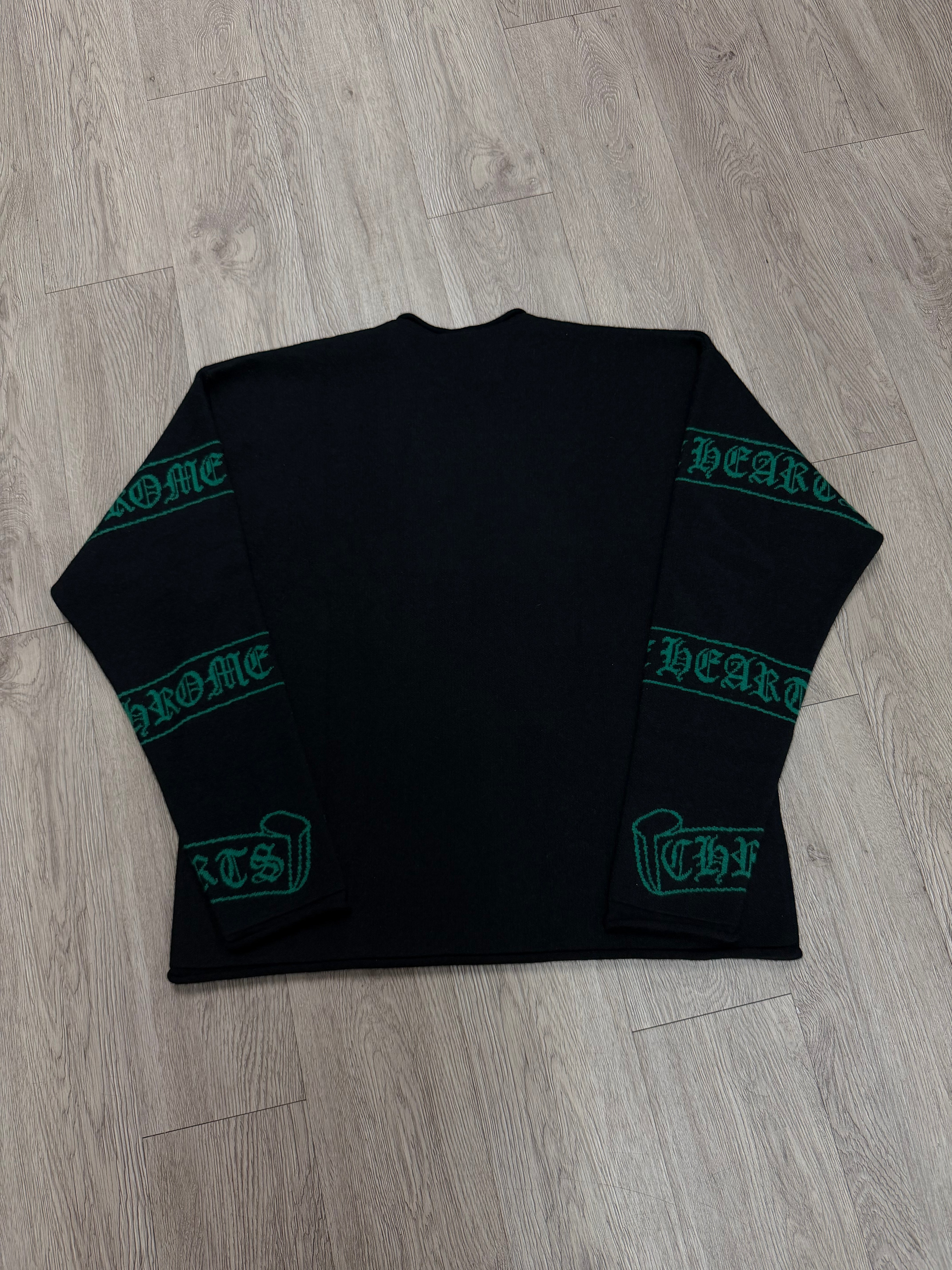 Chrome Hearts Black Green Scroll Logo Cashmere Sweater
