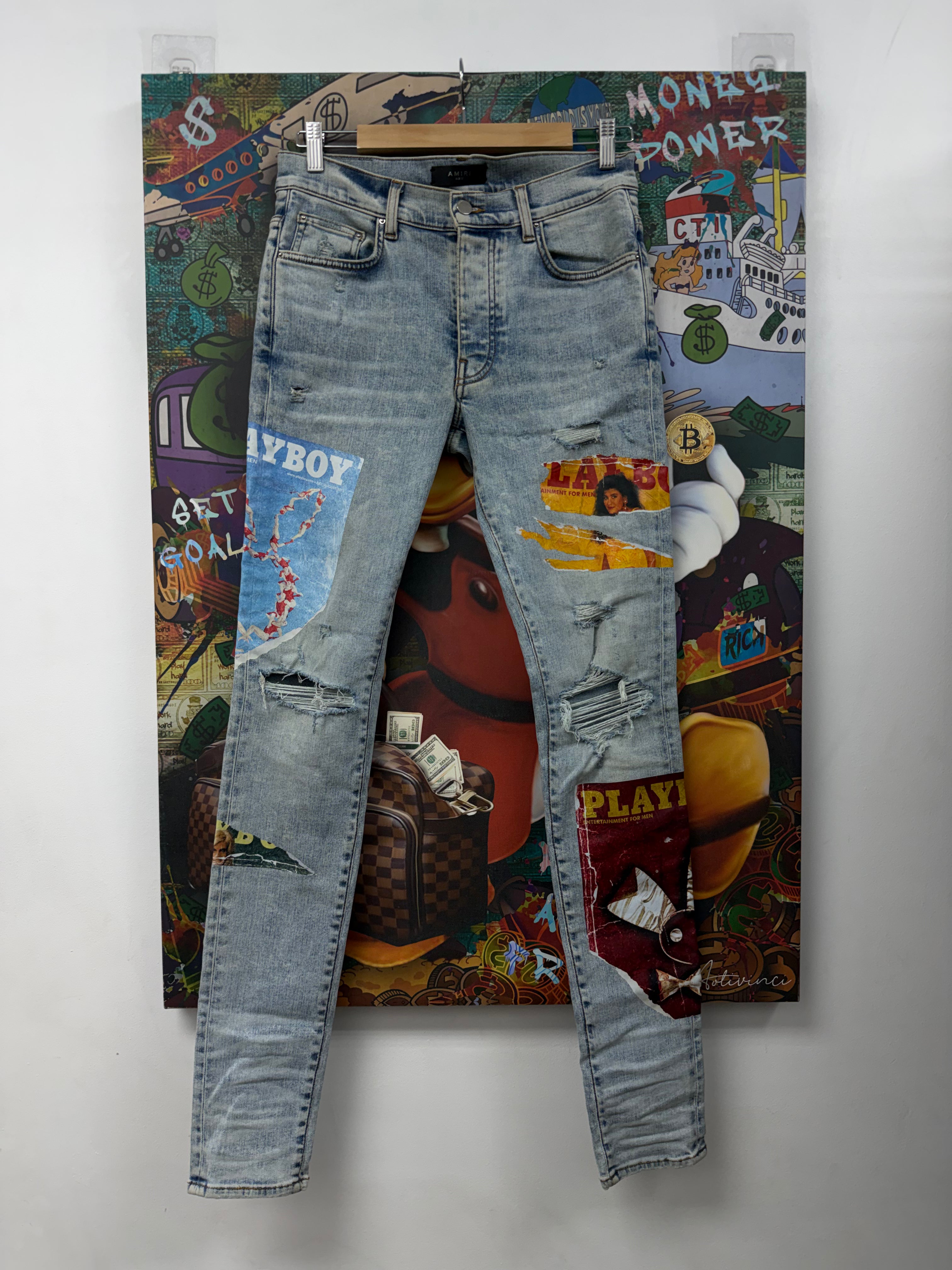 Amiri Light Wash Playboy Magazine Jeans