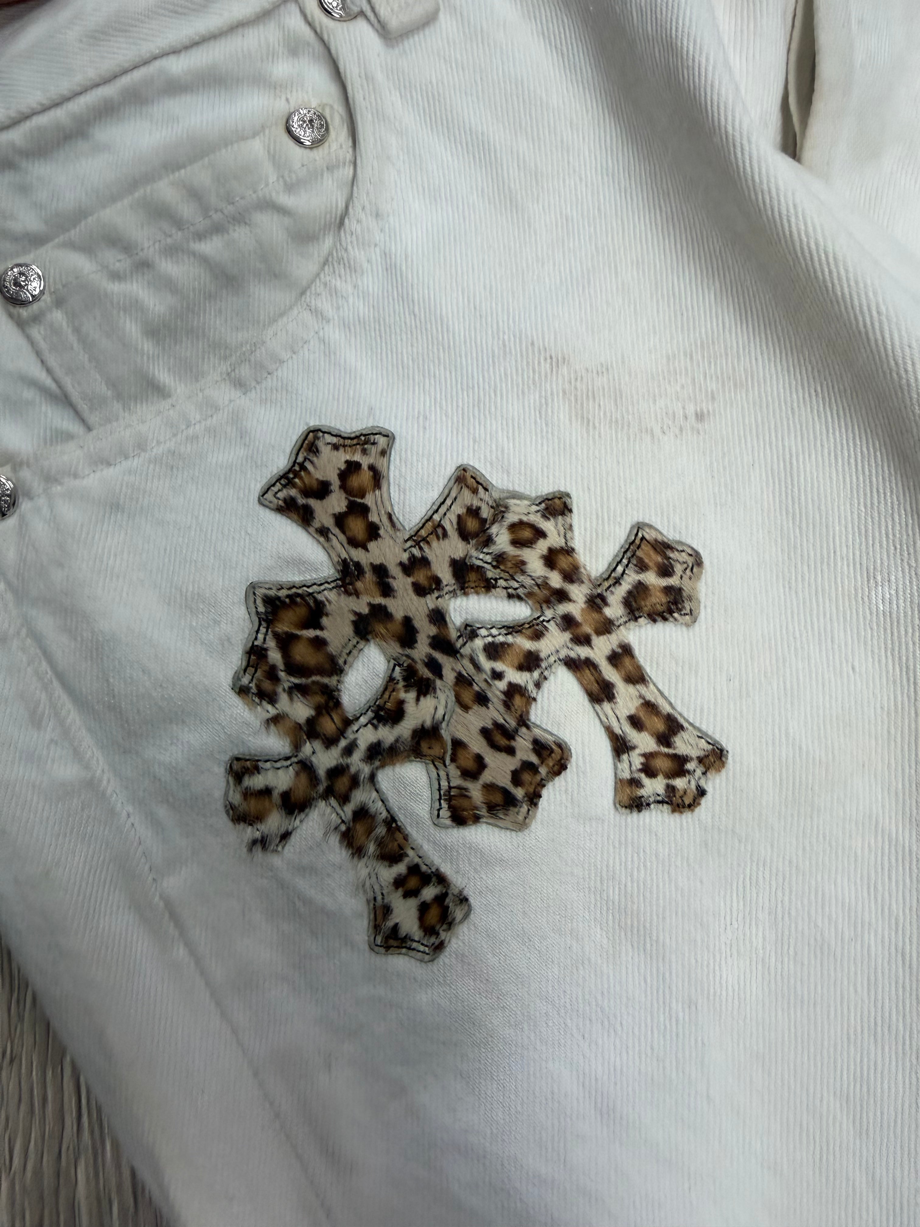 Chrome Hearts White Cheetah Patch Jeans
