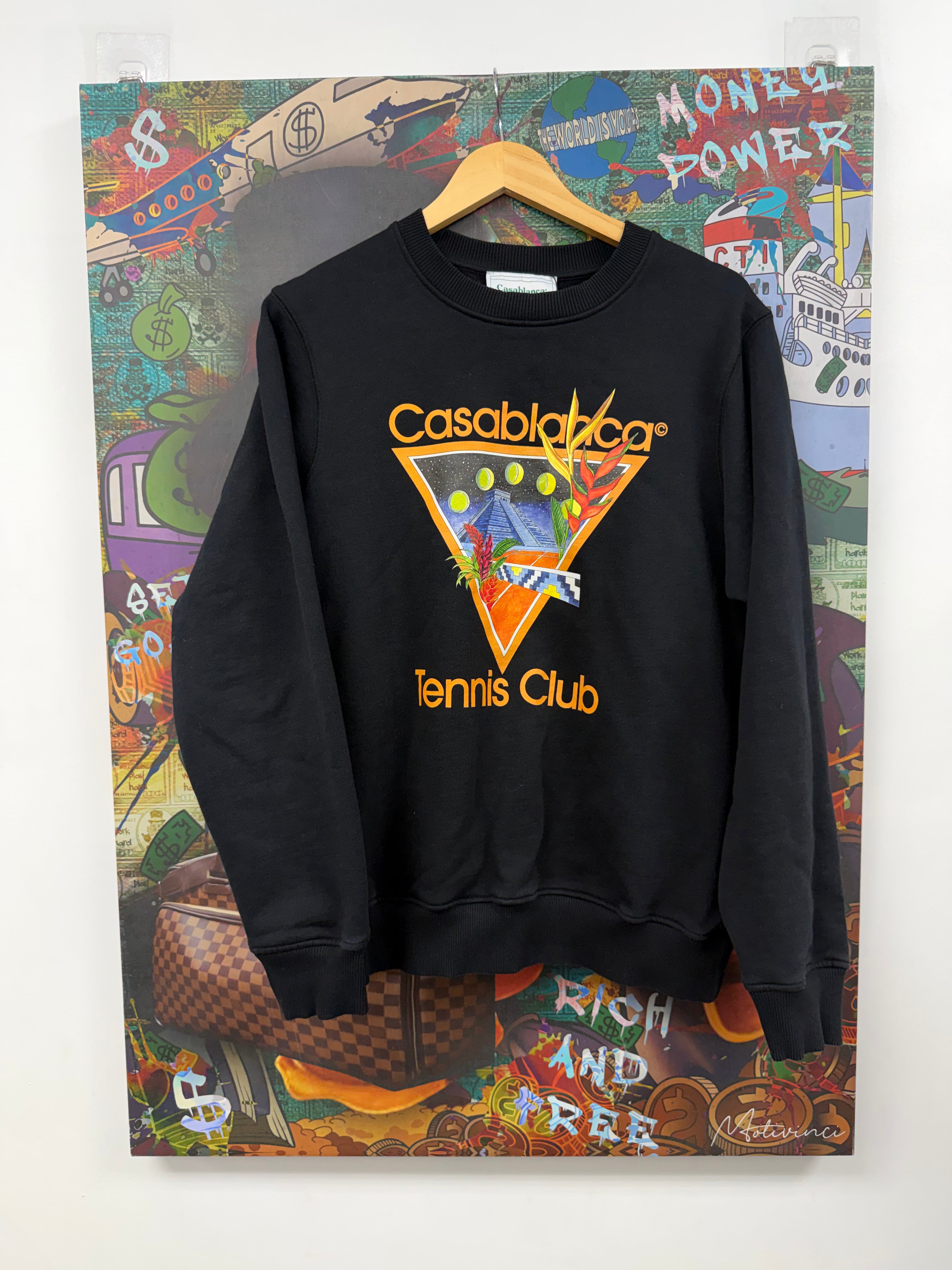 Casablanca Tennis Icon Printed Black Crewneck