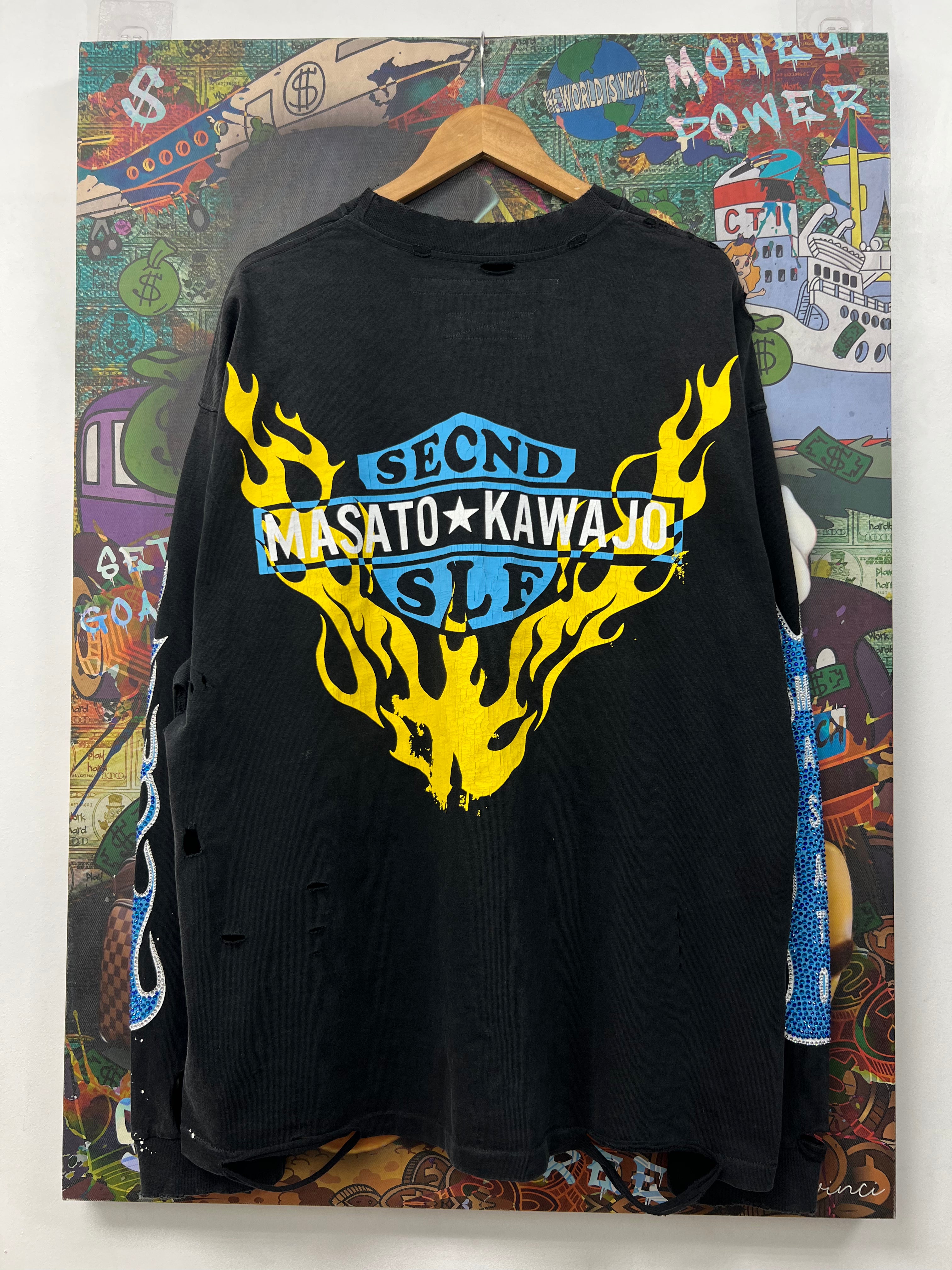 SCND SLF Blue Yellow Flames Long Sleeve