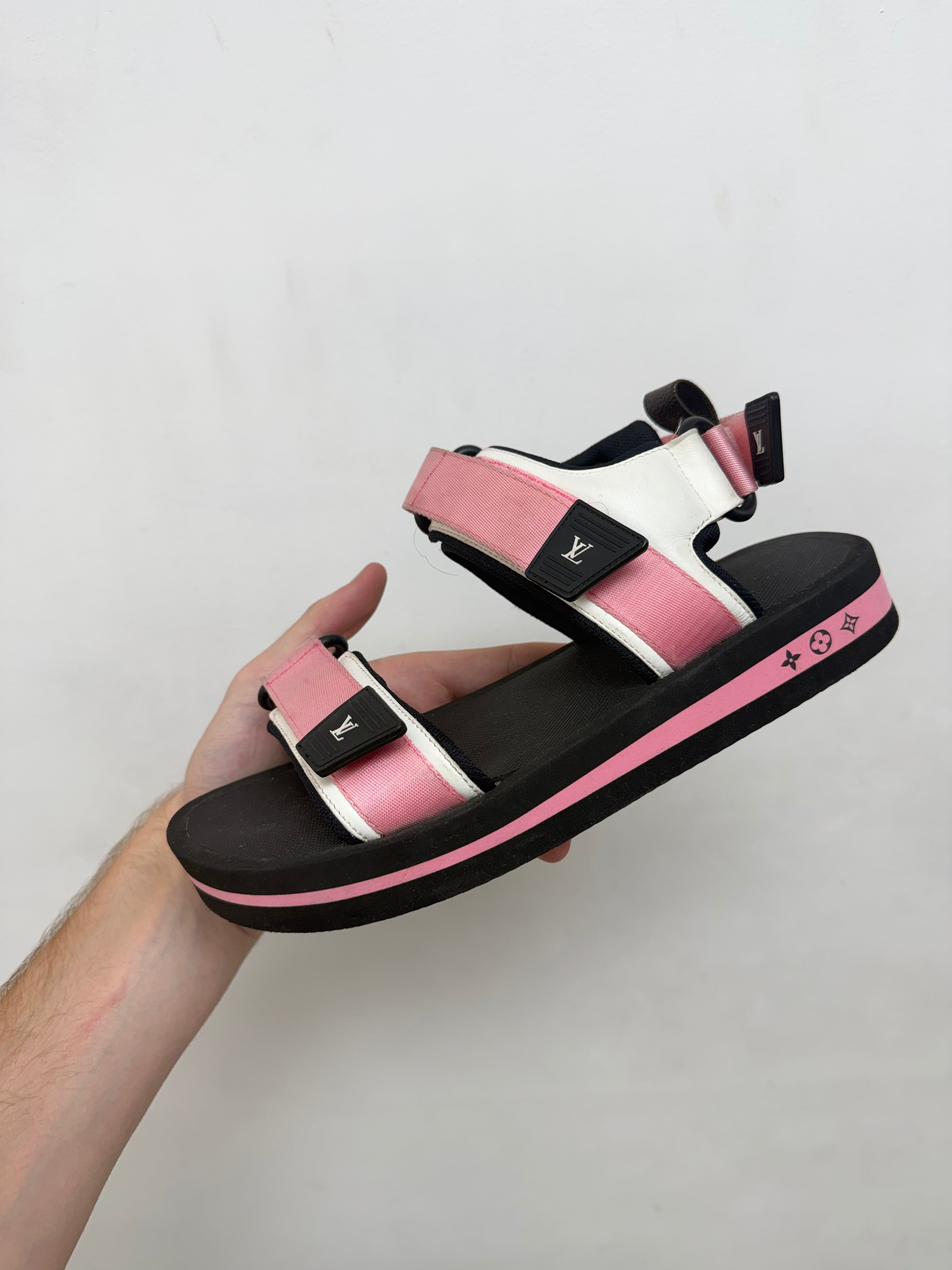 Louis Vuitton Pink Black Strap Sandals