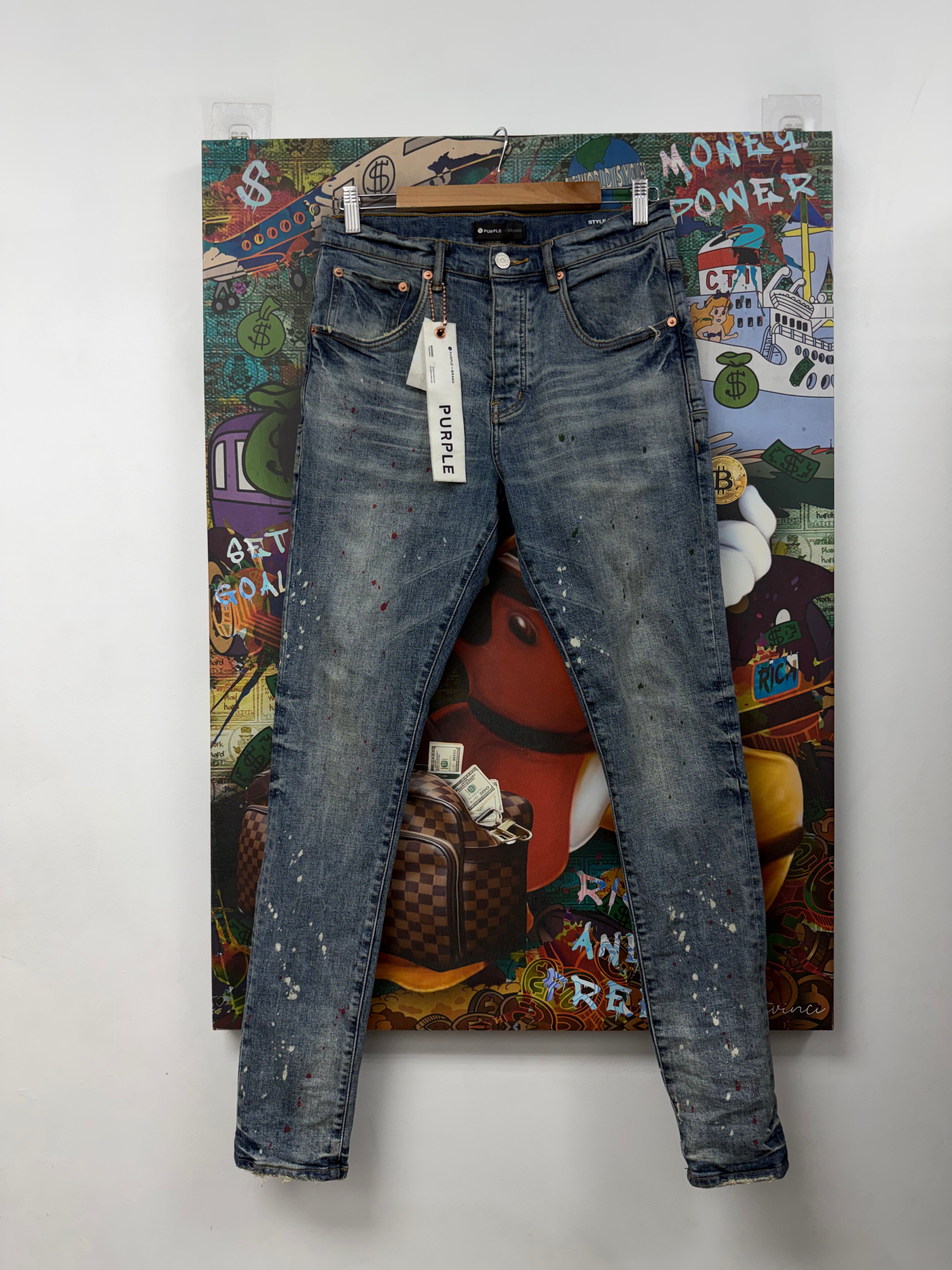 Purple Brand Dark Wash Splatter Jeans