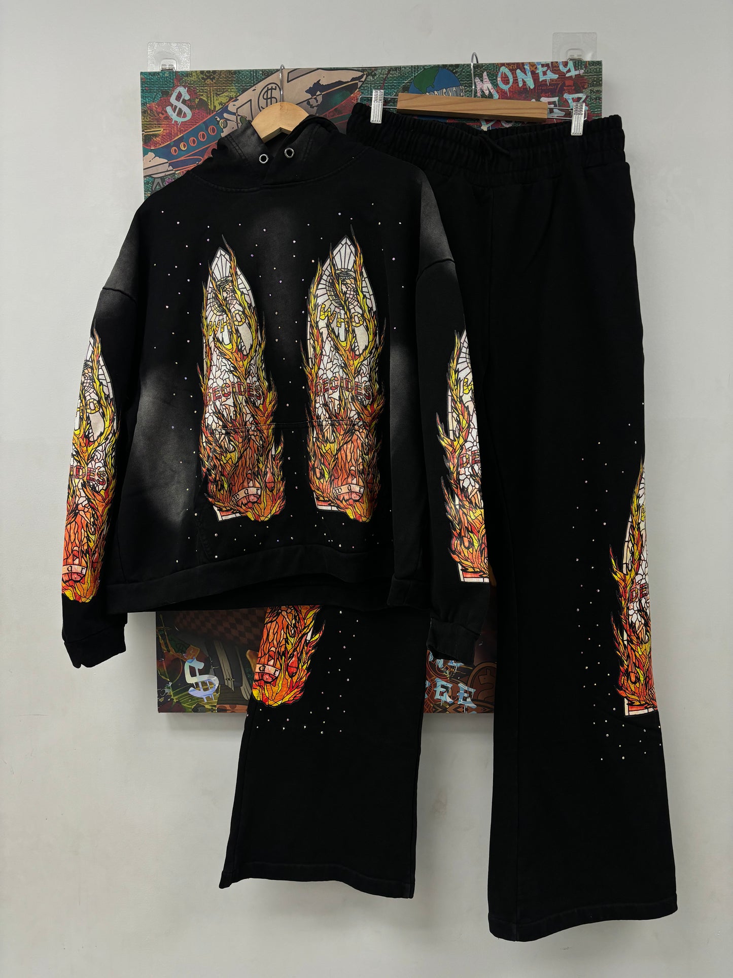 WDW Flames Glass Sweatsuit Black Used XL Top XXL Bottoms