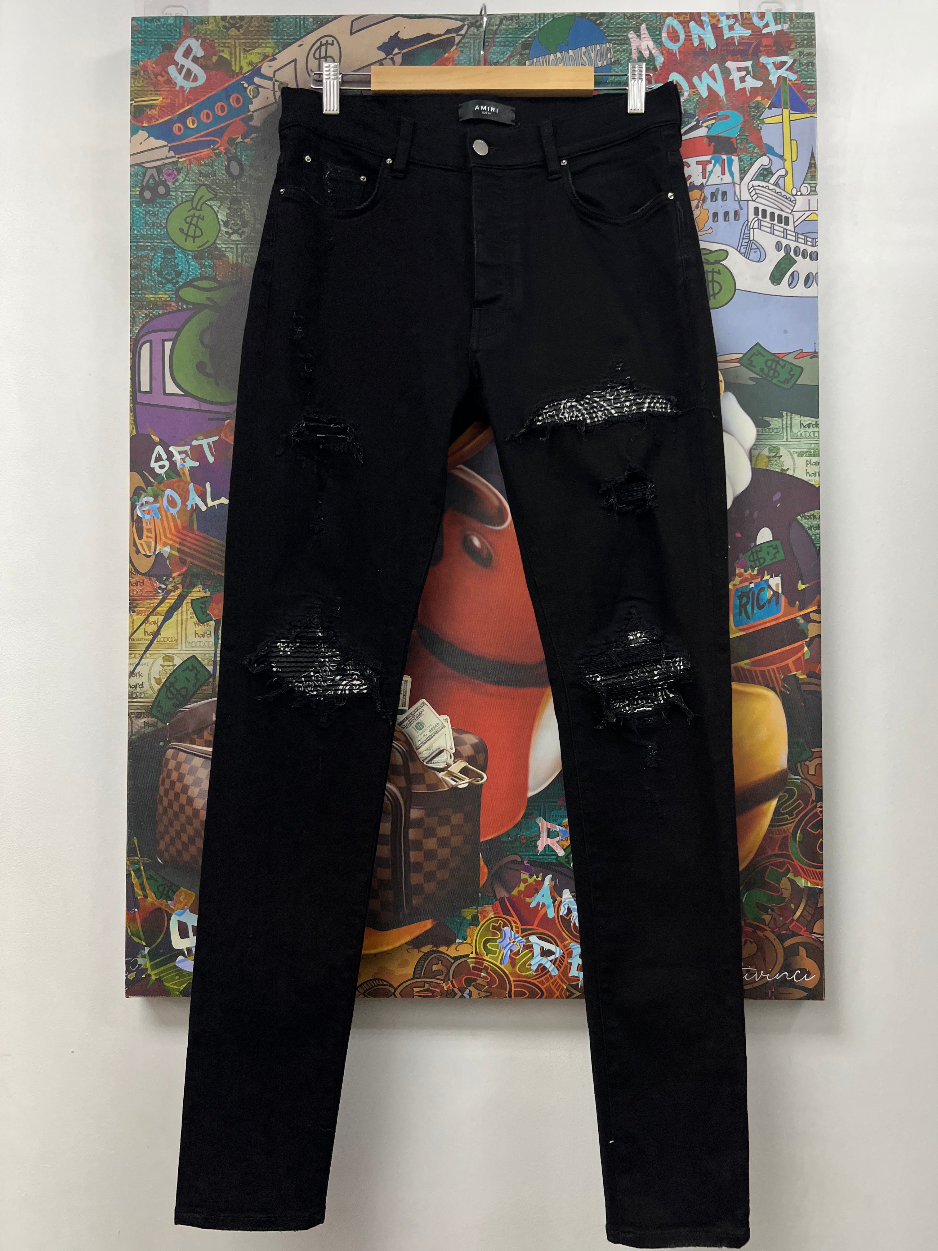 Amiri MX1 Black Paisley Patch Jeans