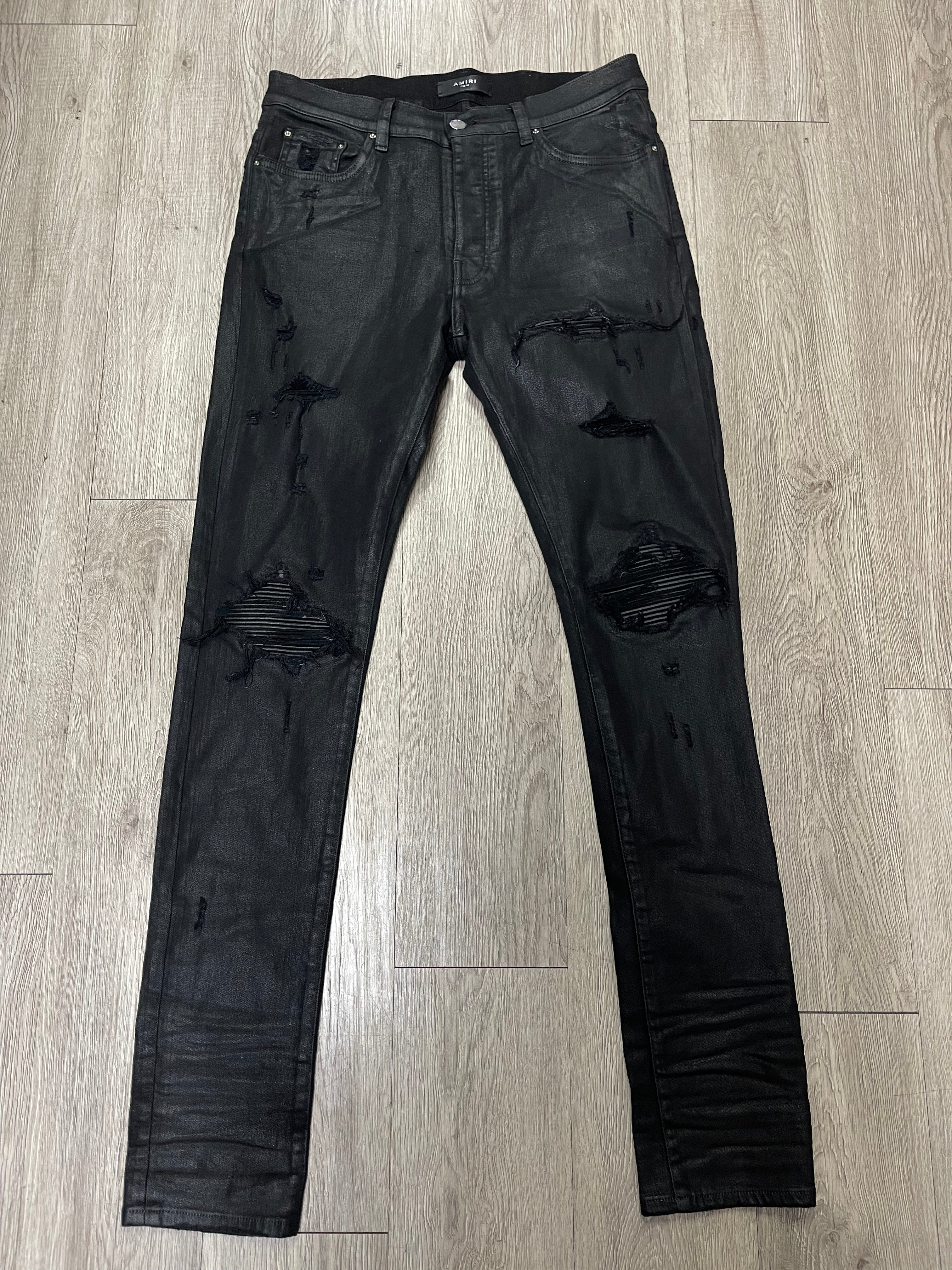 Amiri MX1 Black Wax Patch Jeans