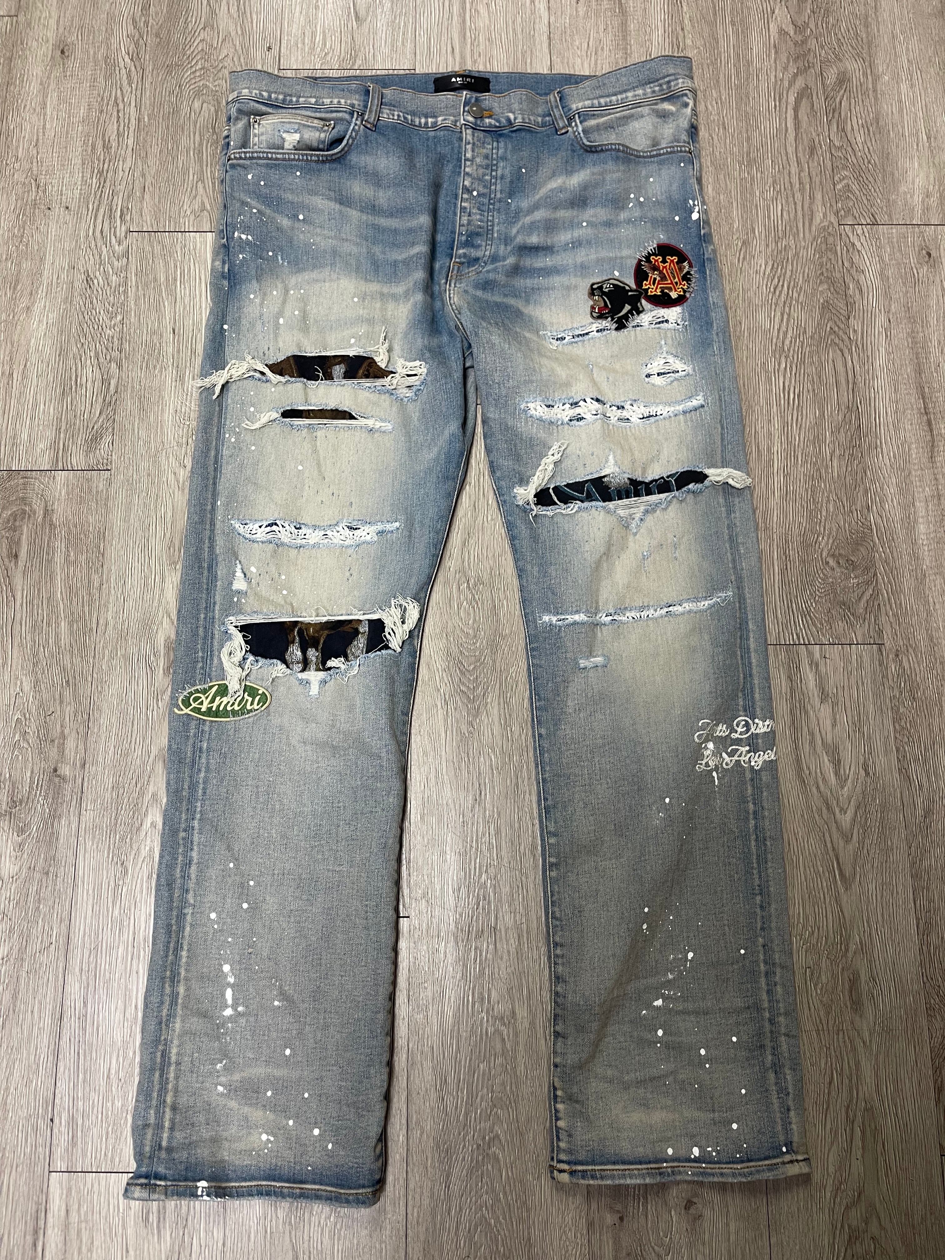 Amiri Light Wash Biker Patchwork Straight Leg Jeans