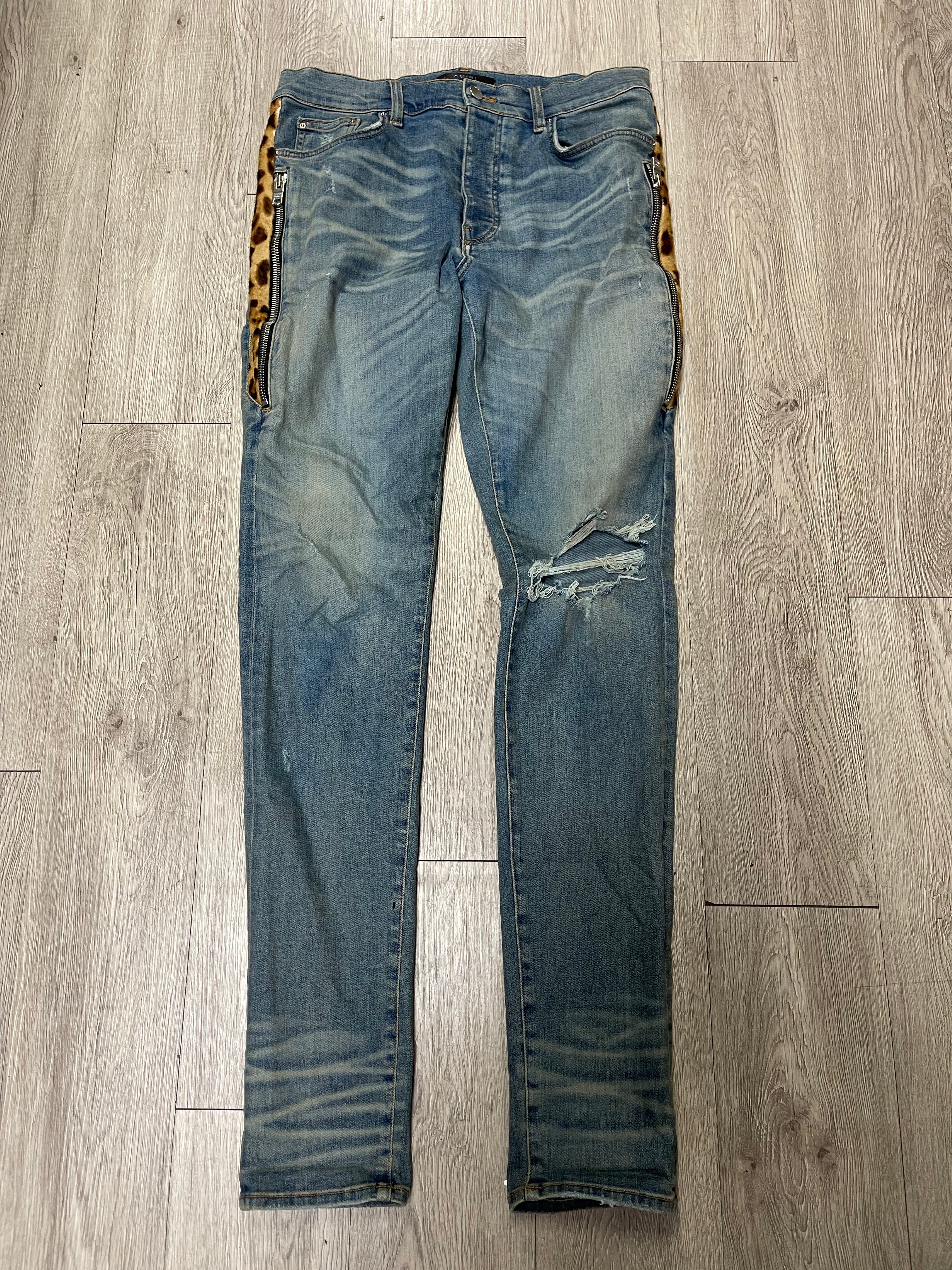 Amiri Light Wash Zebra Zipper Jeans