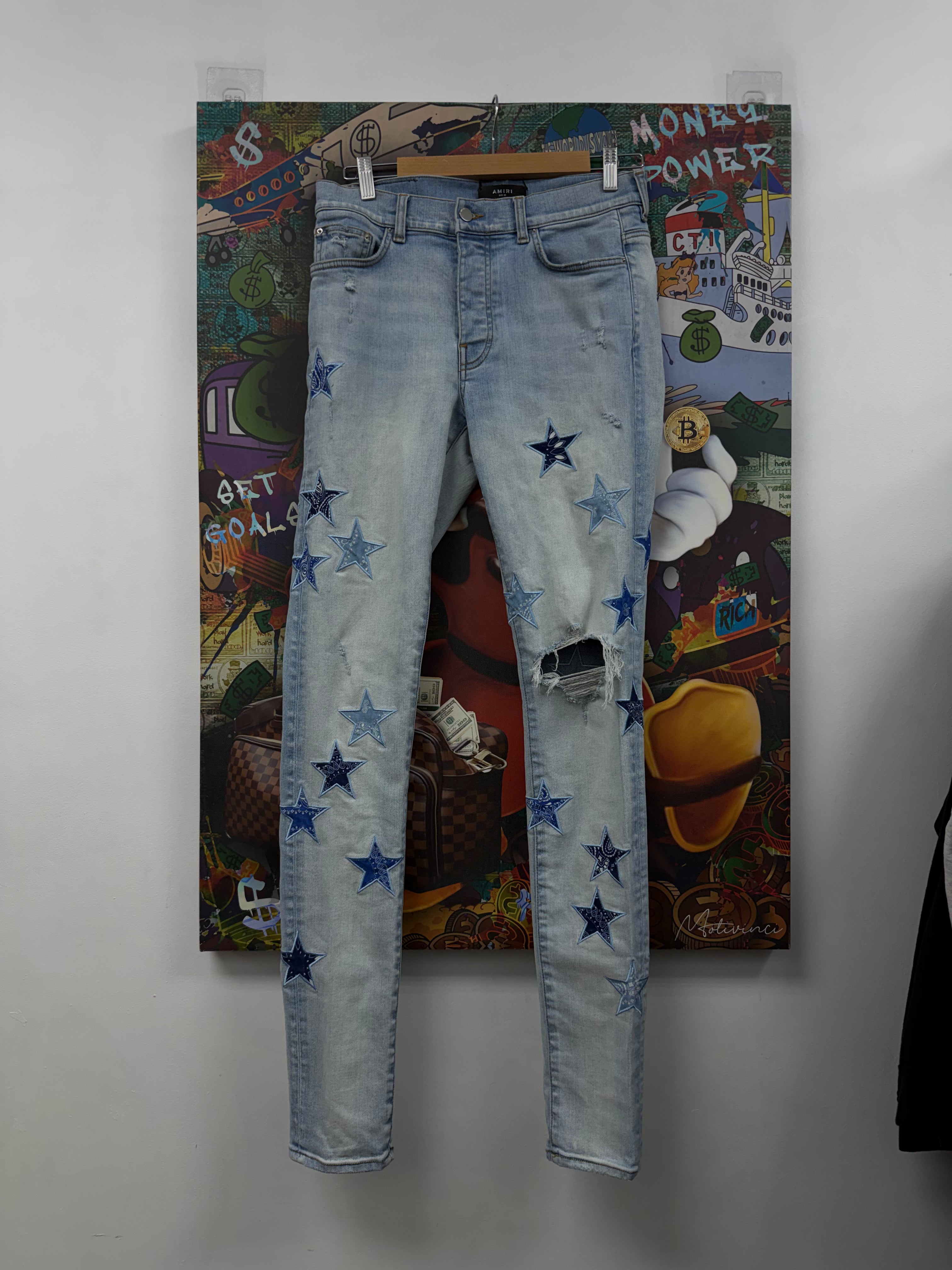 Amiri Light Wash Star Paisley Jeans
