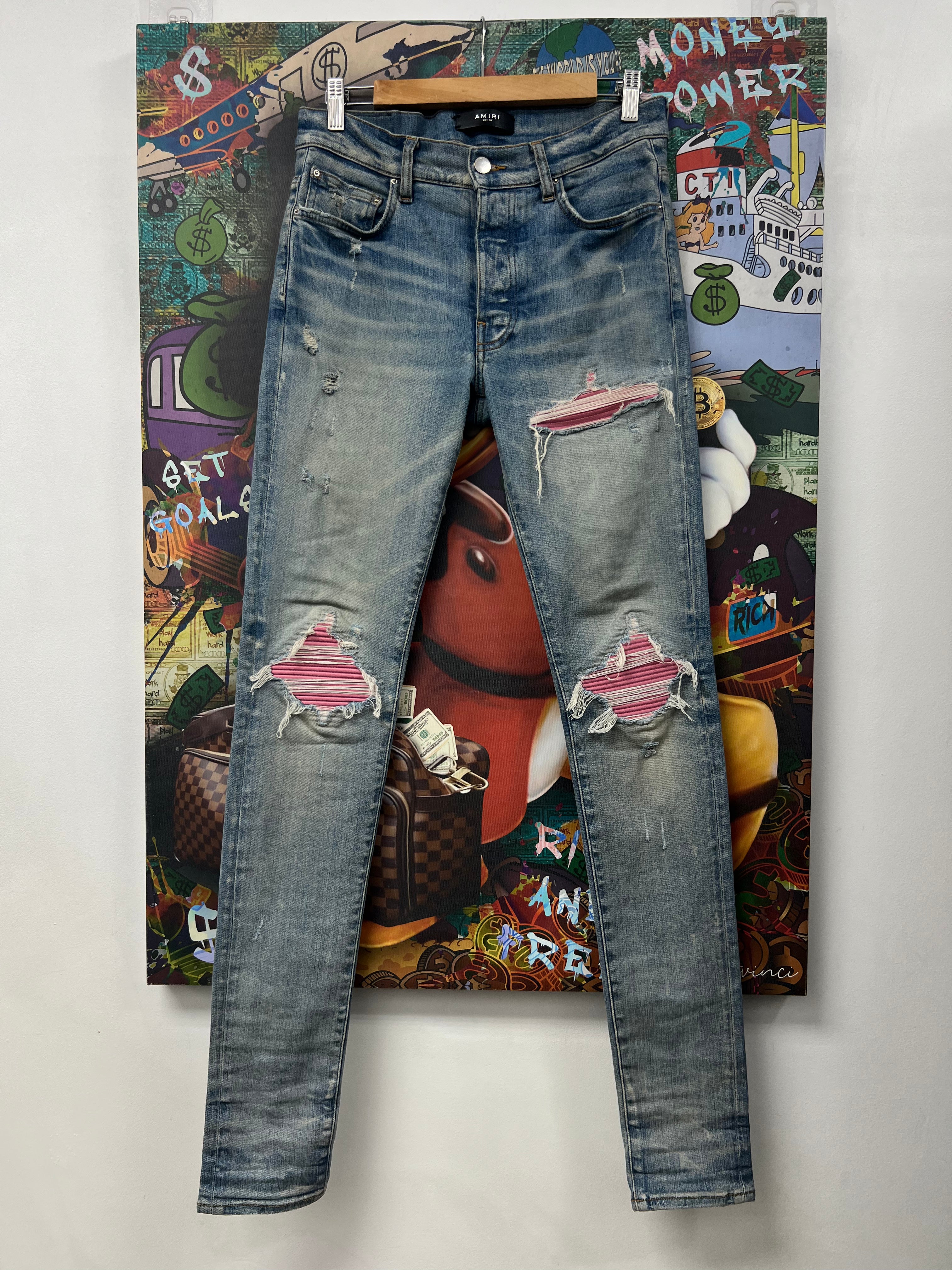 Amiri Mx1 Light Wash Pink Patch Jeans