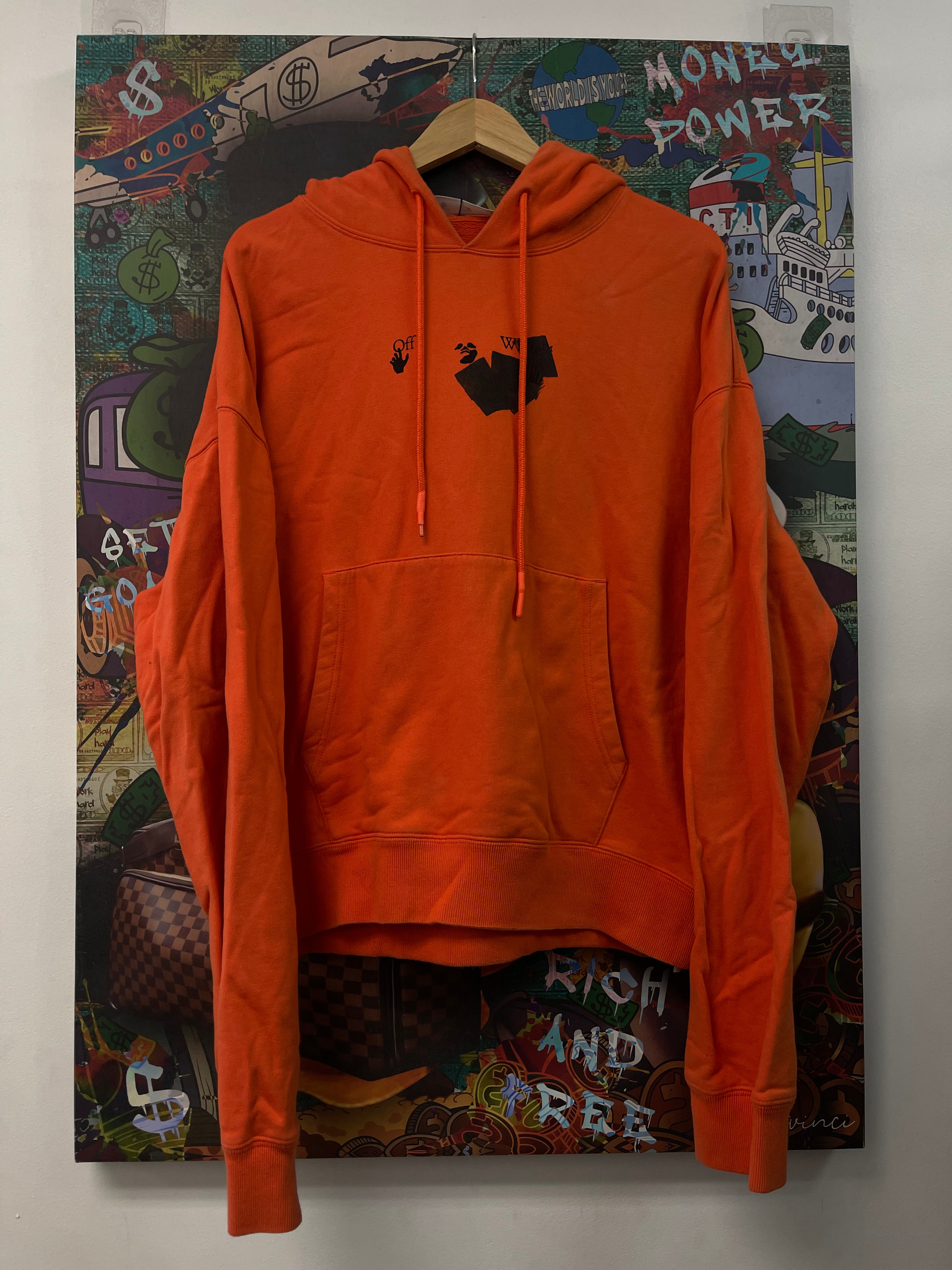 Off White Orange Black Painted Arrow Logo Hoodie