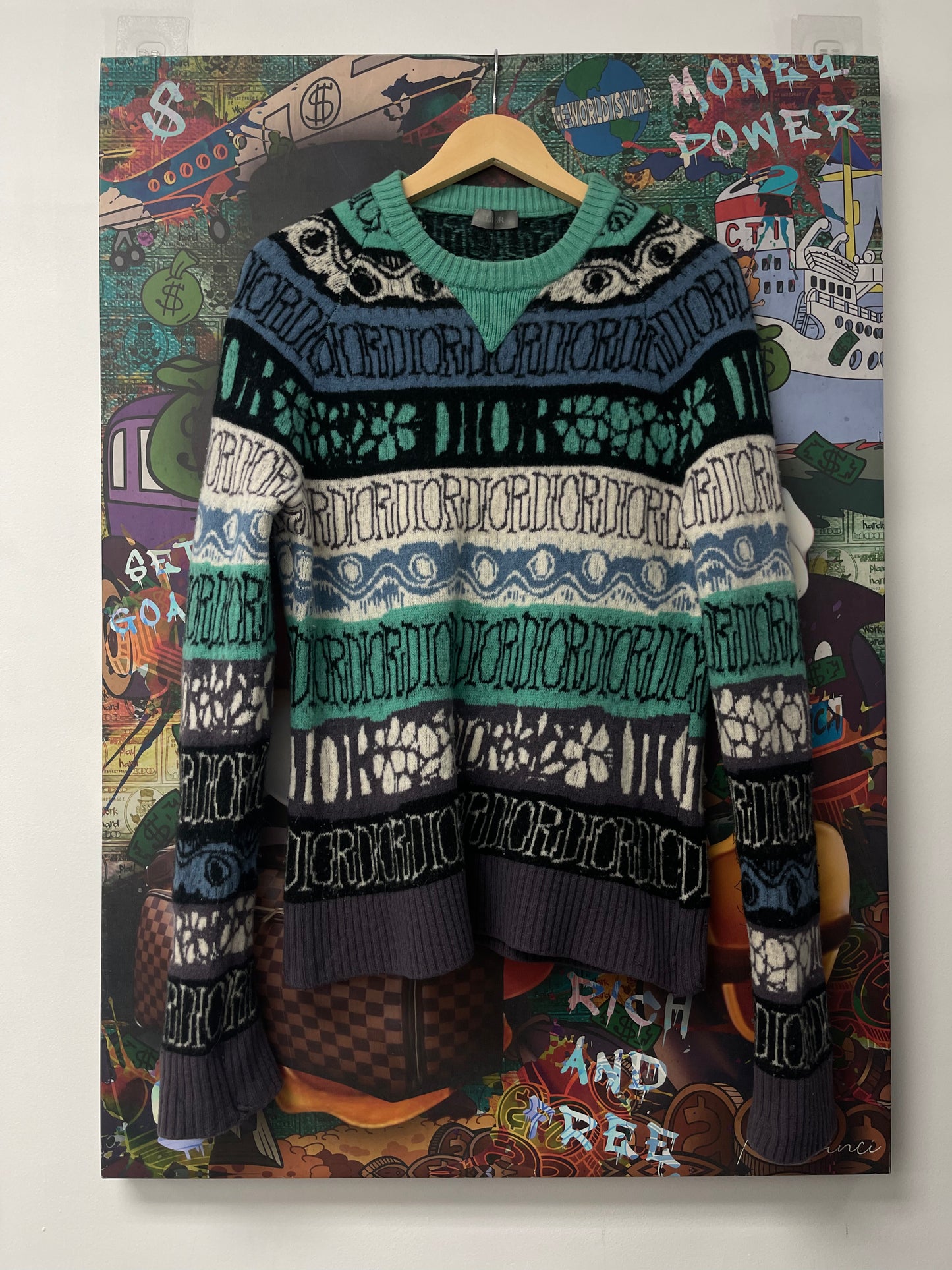 Dior Stussy Mohair Multi Color Crewneck Used