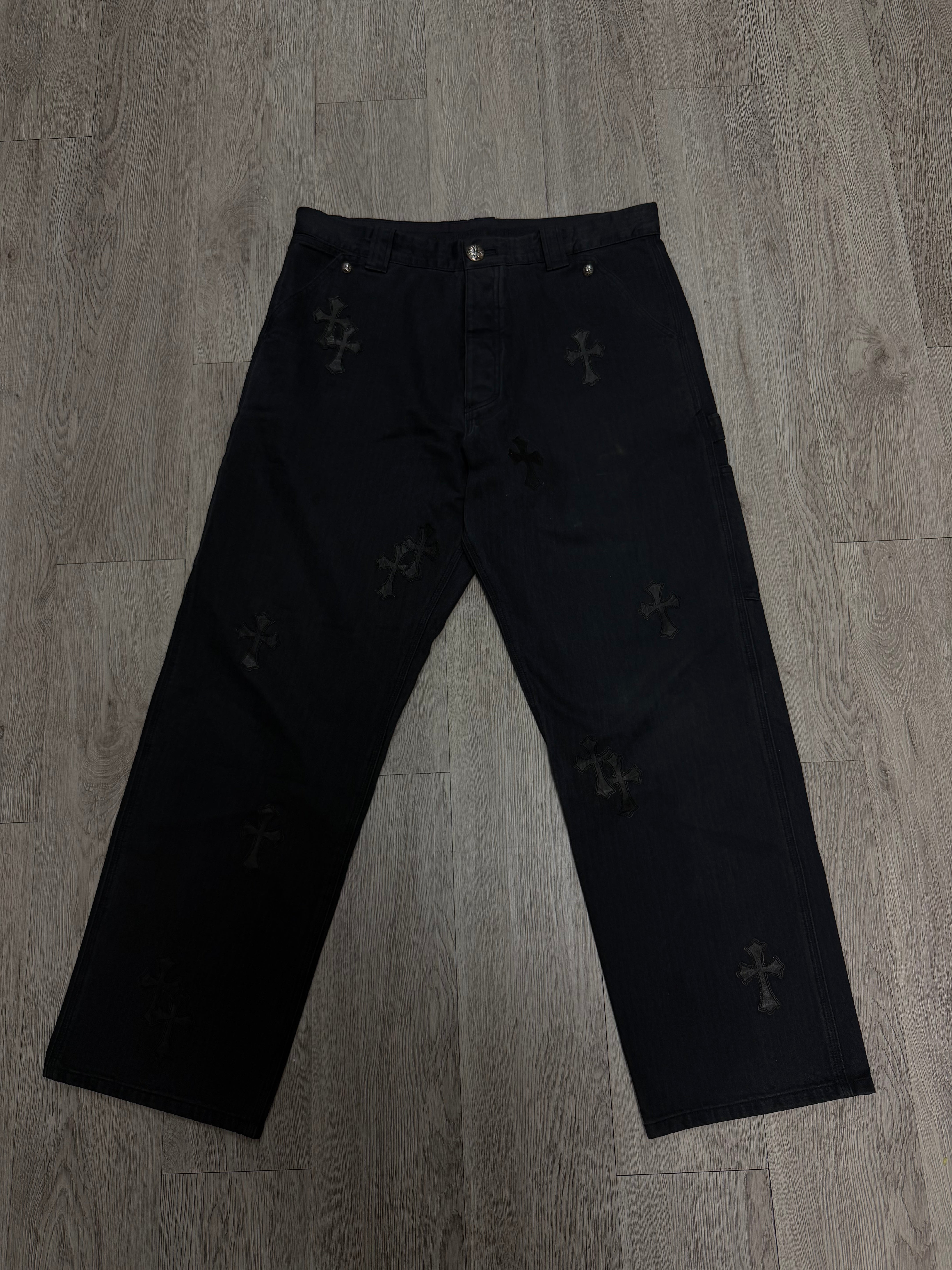 Chrome Hearts Black Cross Patch Herringbone Jeans