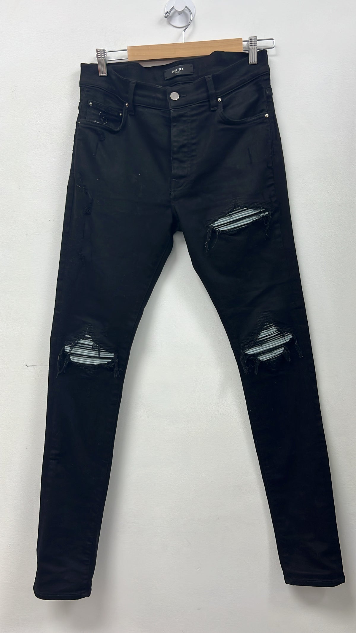 Amiri MX1 Black Baby Blue Patch Jeans