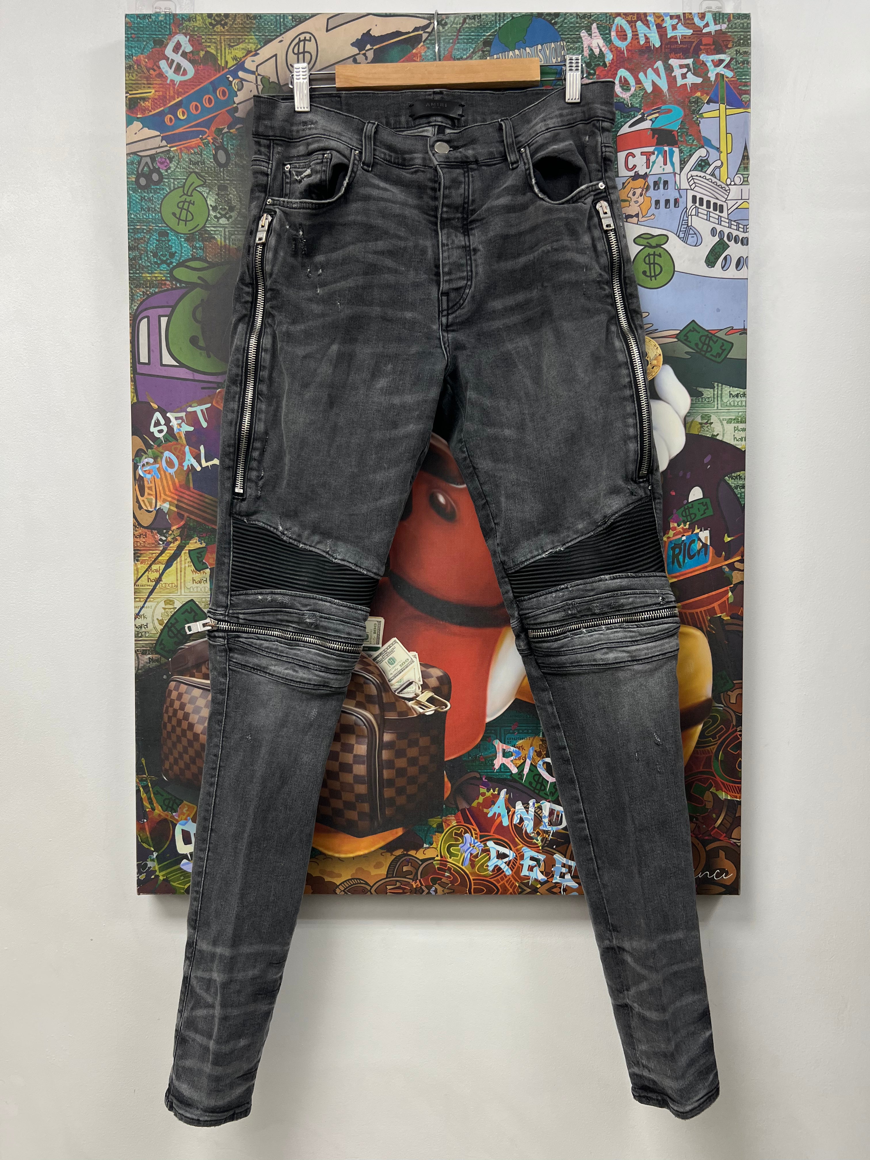 Amiri MX2 Grey Black Patch Jeans