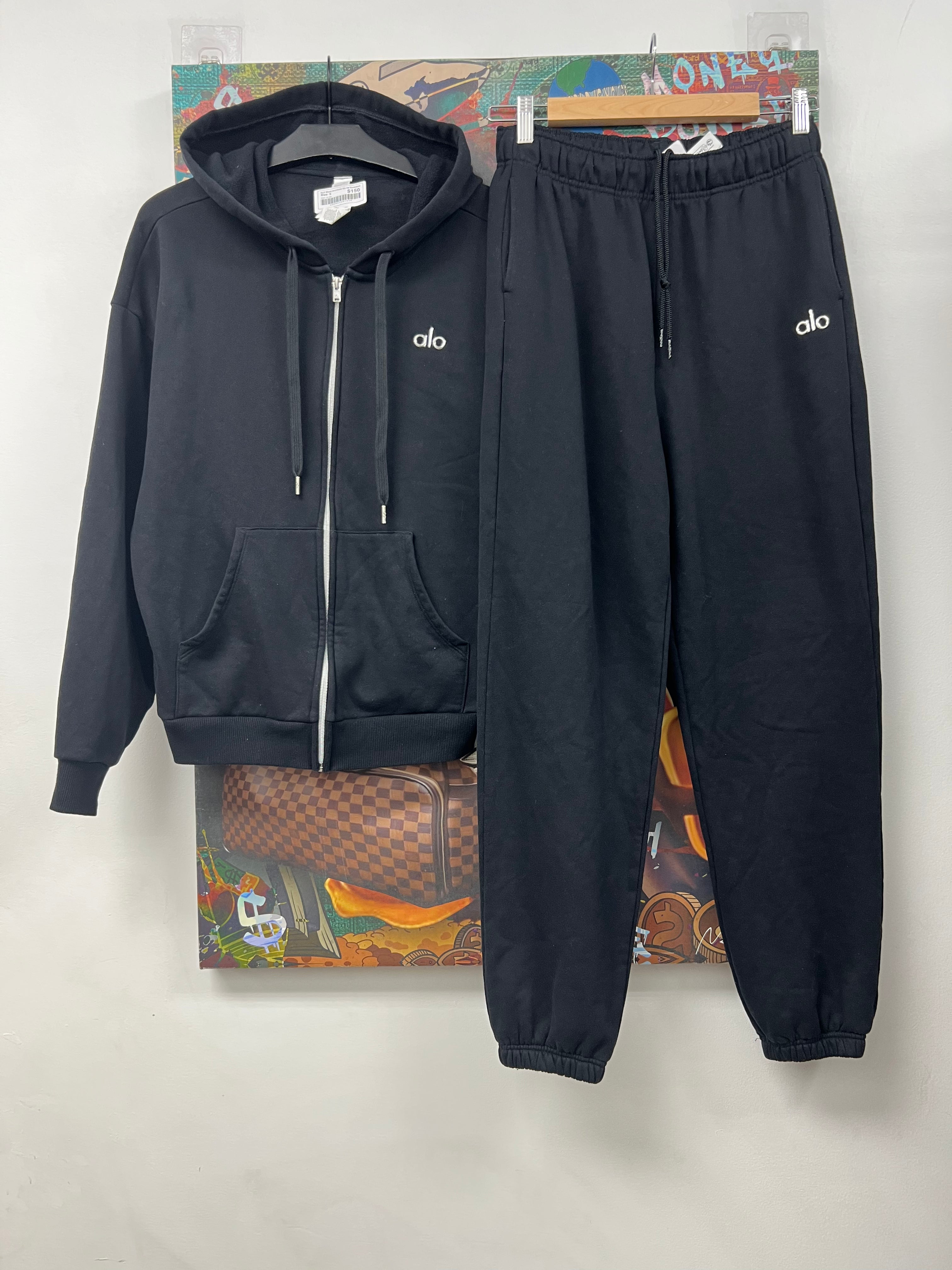 ALO Black Accolade Zip Up Sweatsuit