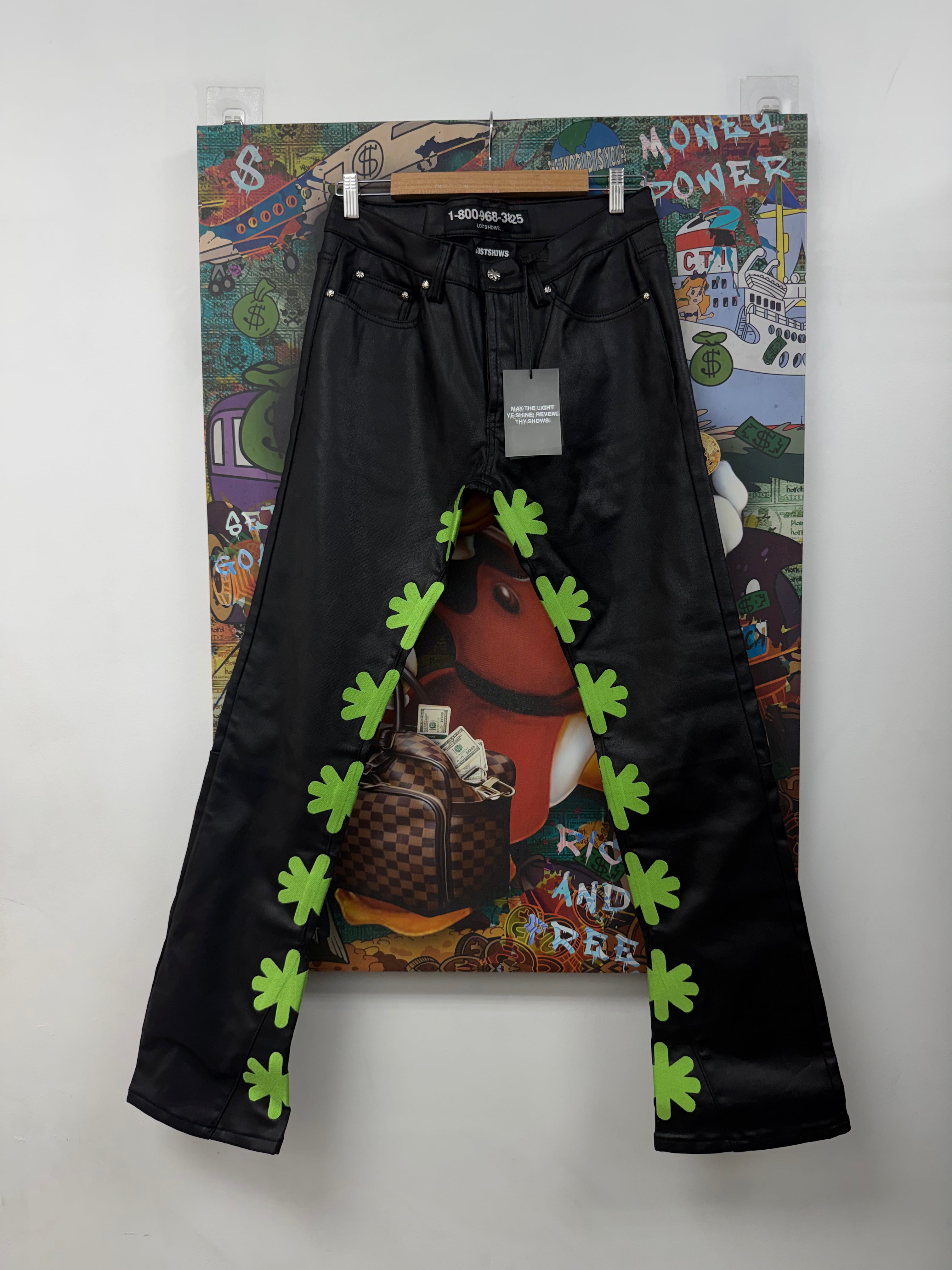 LOST SHDWS Black Green Wax Jeans