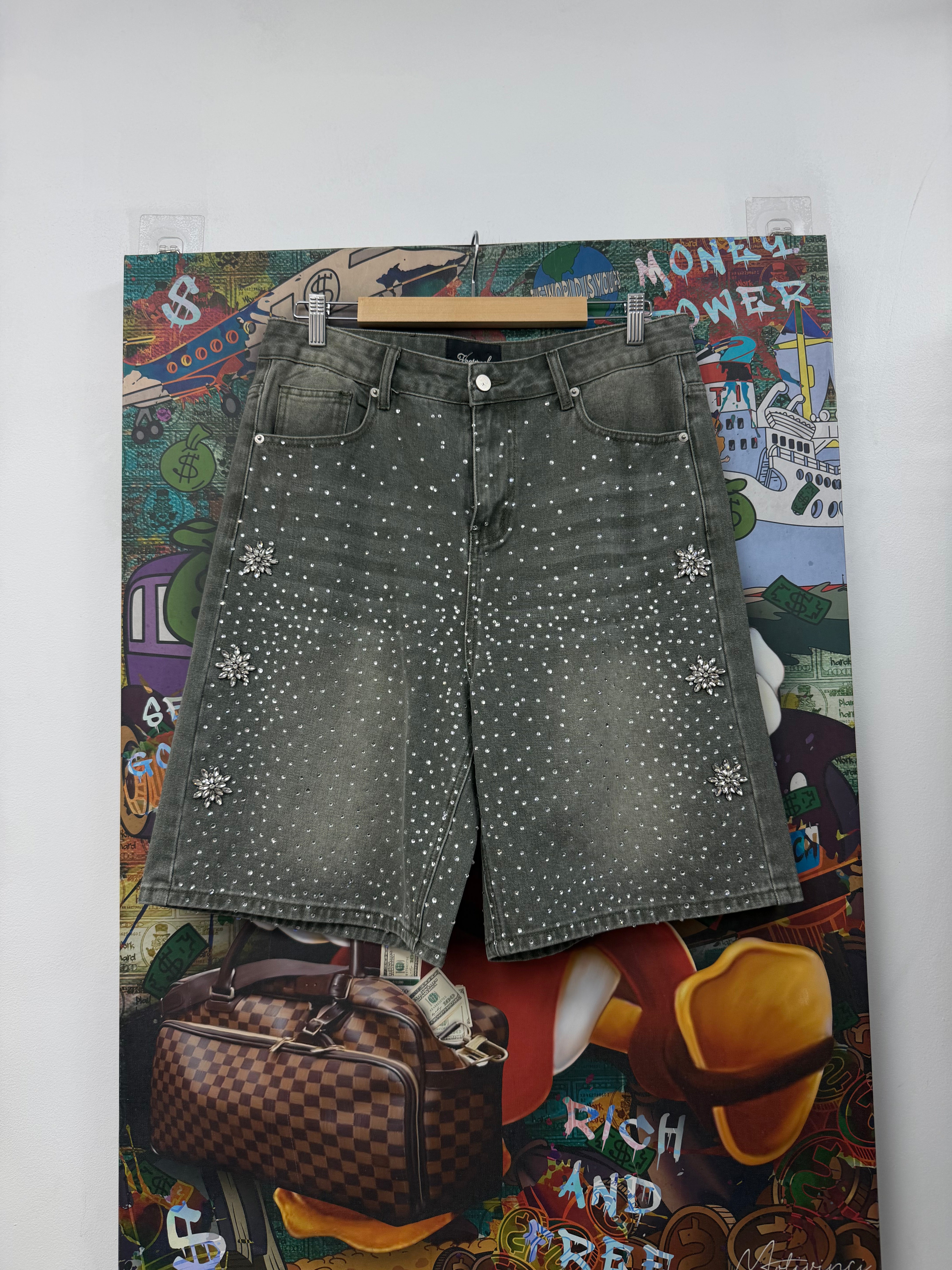 Fraternal Desires Olive Rhinestone Shorts