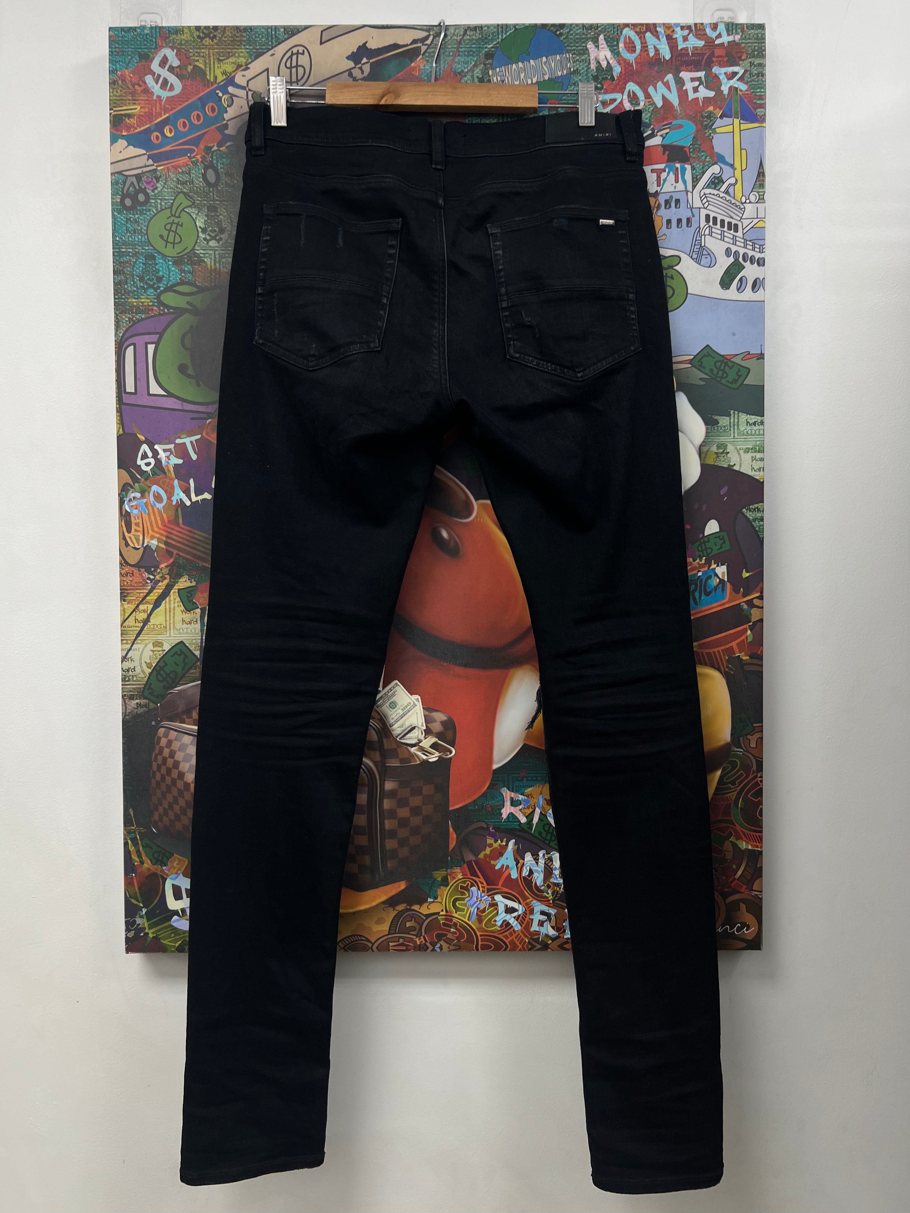 Amiri MX1 Black Wash Camo Patch Jeans