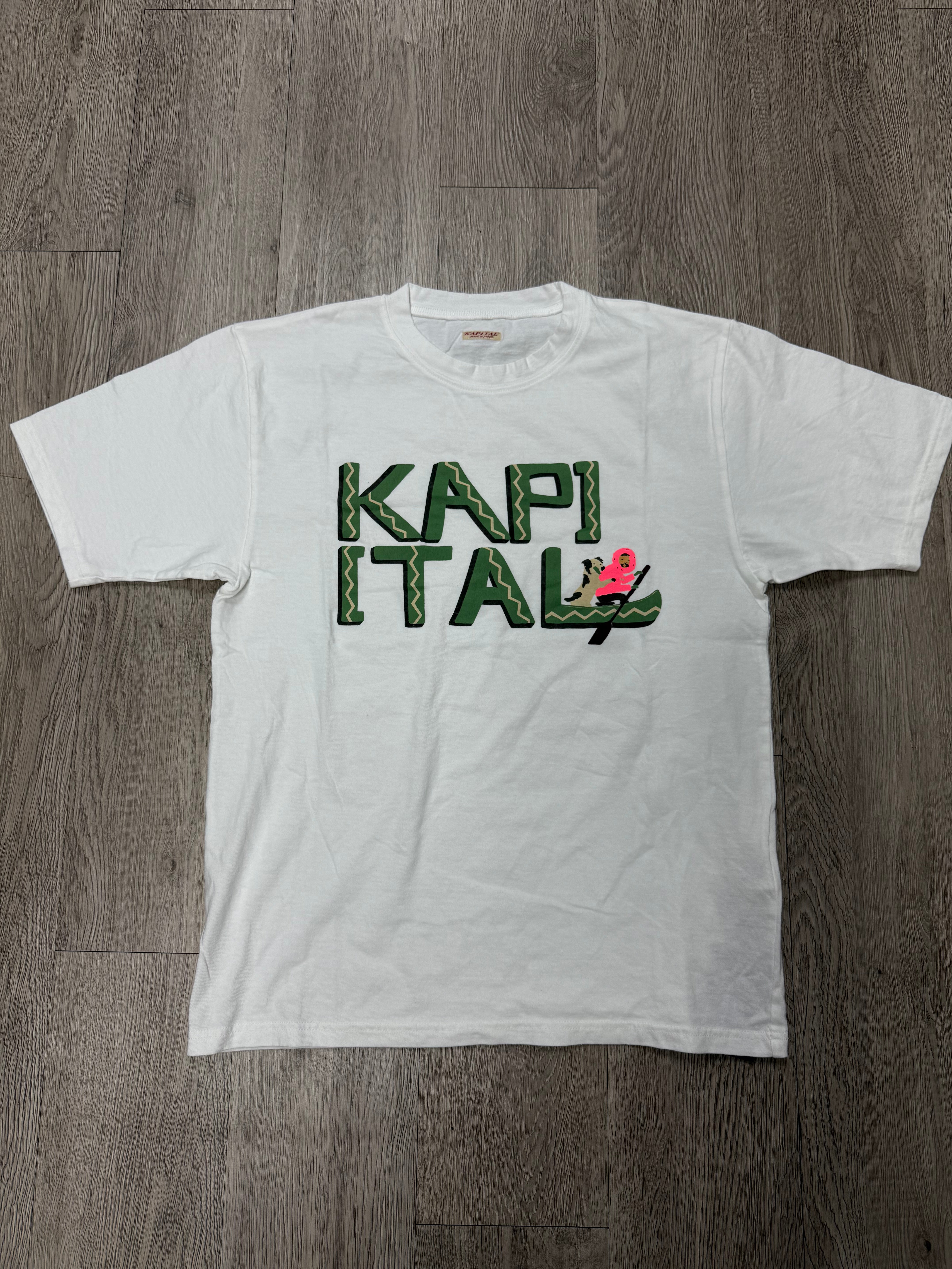 Kapital Jersey Crew Tee with Canoe KAPITAL Print Green t shirt