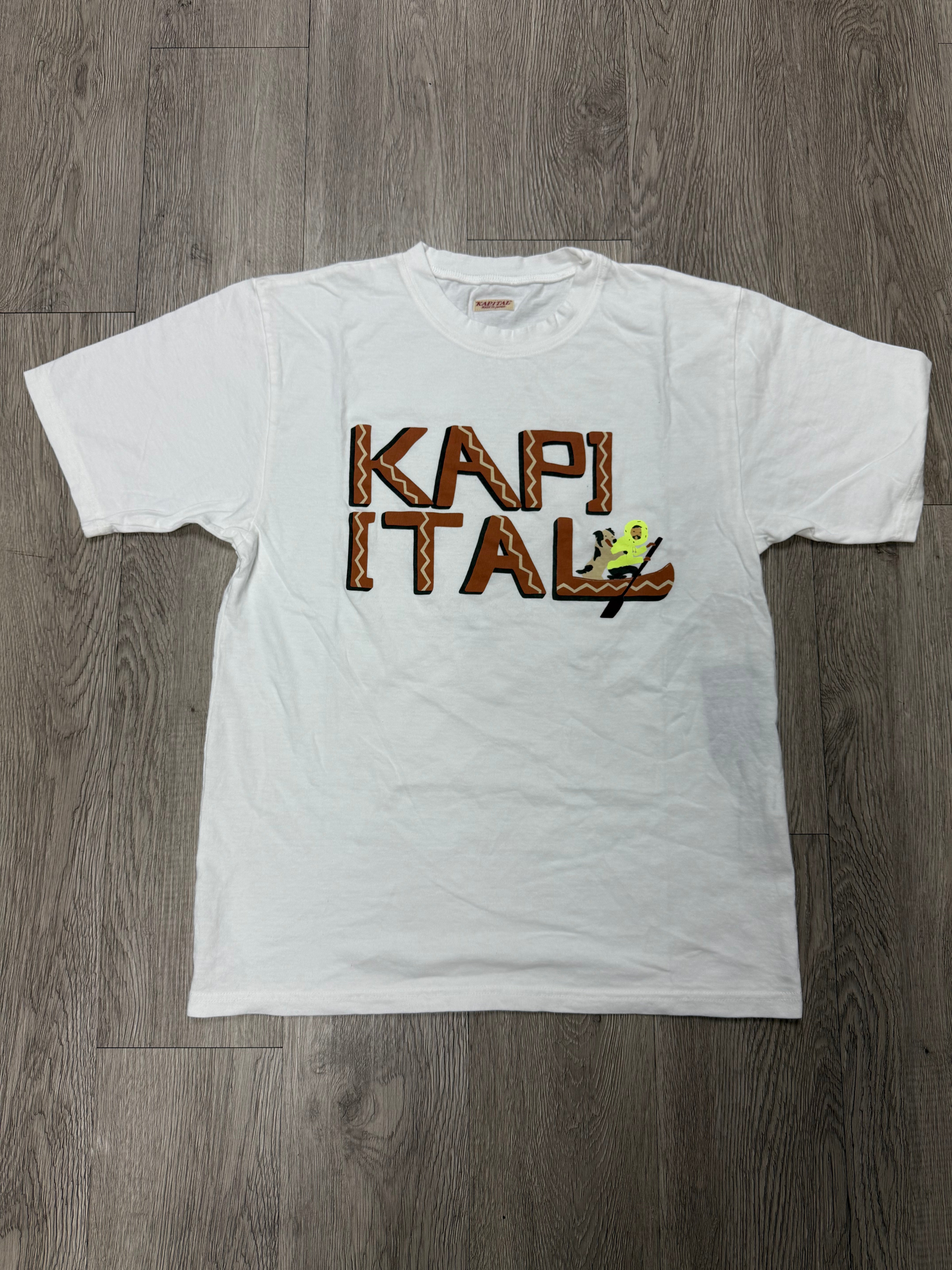 Kapital Jersey Crew Tee with Canoe KAPITAL Print Brown t shirt