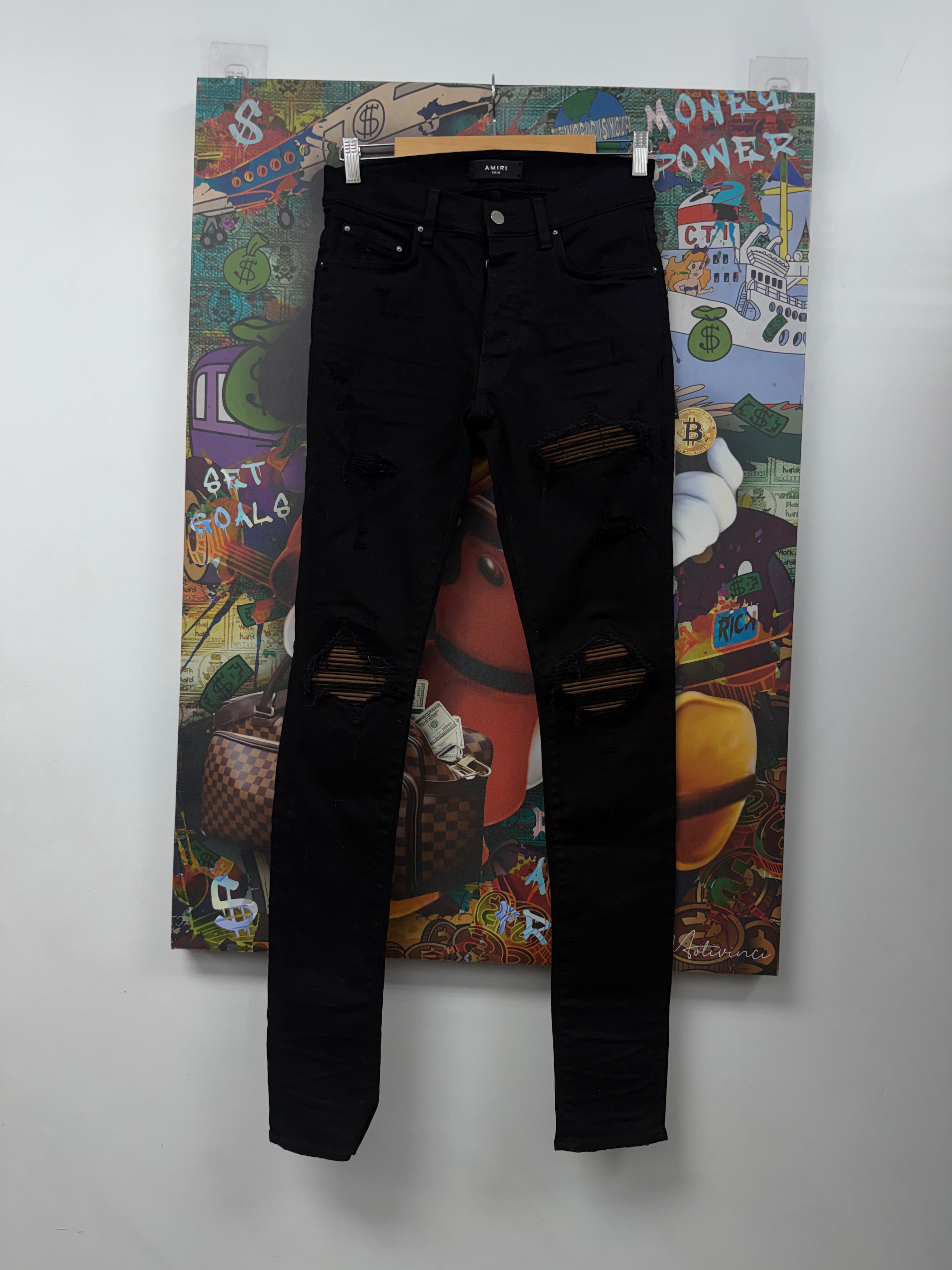 Amiri MX1 Black Brown Ultra Suede Patch Jeans