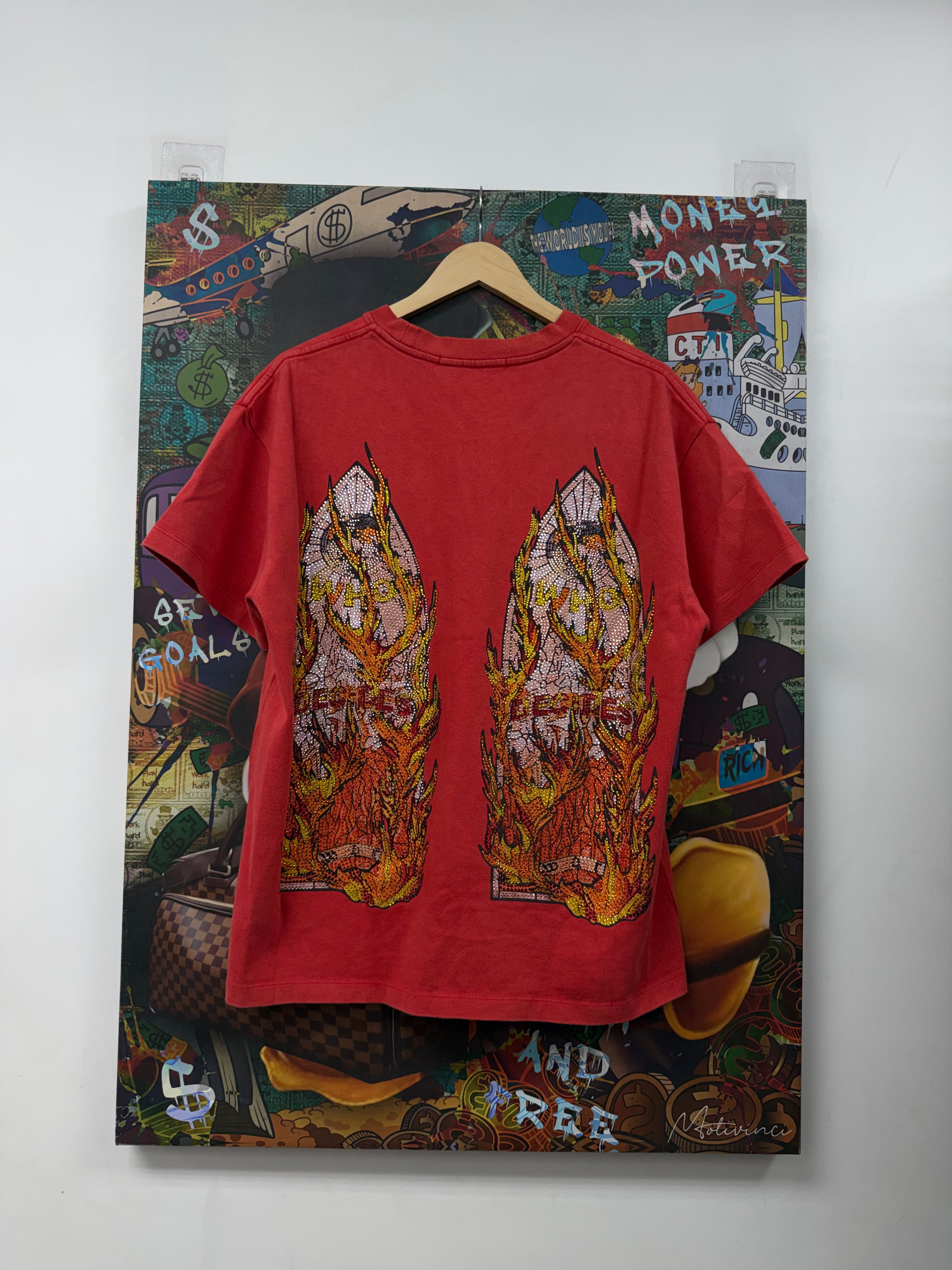 Who Decides War Red Rhinestone Flame Tee