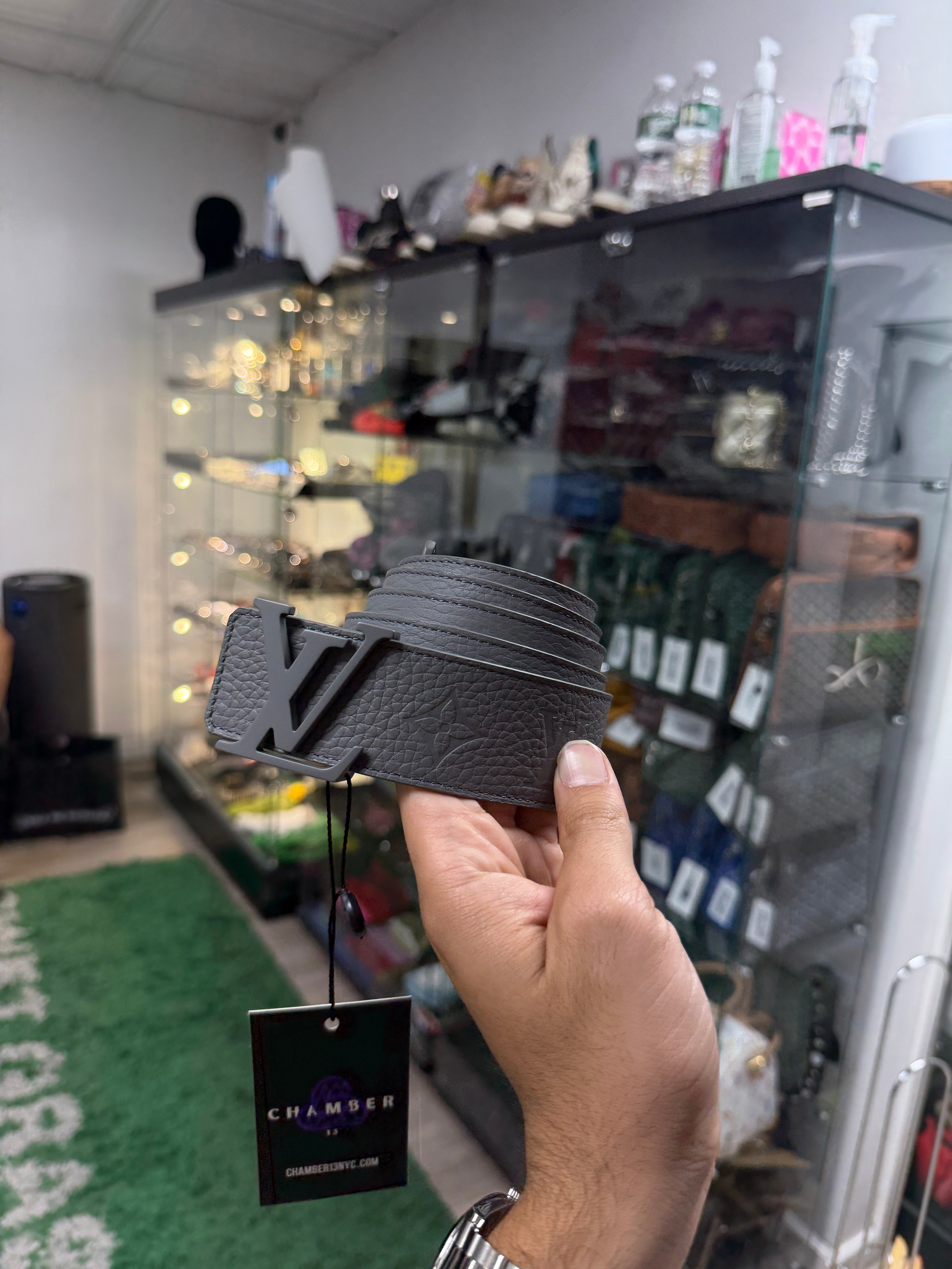 Louis Vuitton Grey Soft Leather Monogram Belt