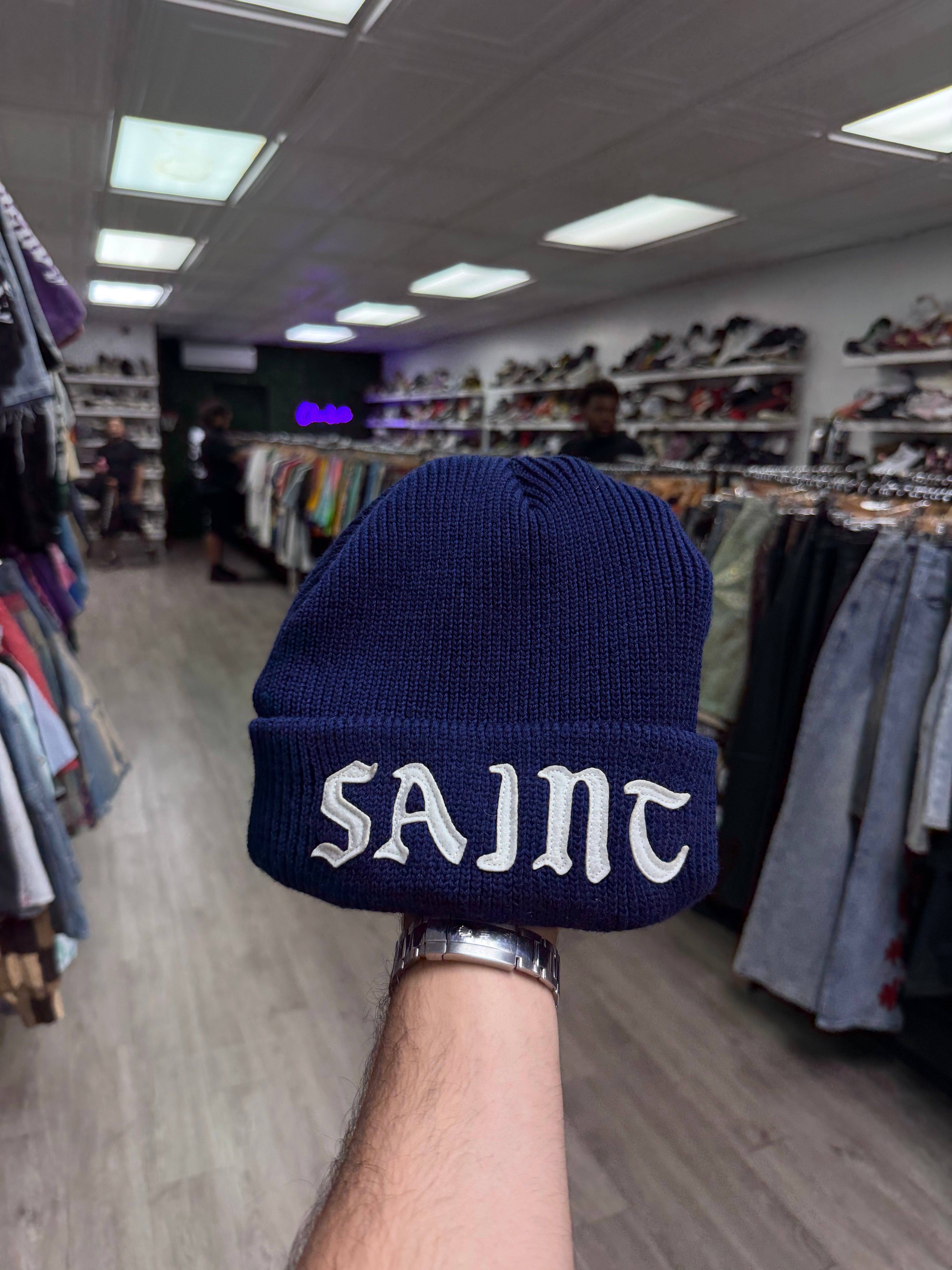 Saint Michael Navy White Beanie