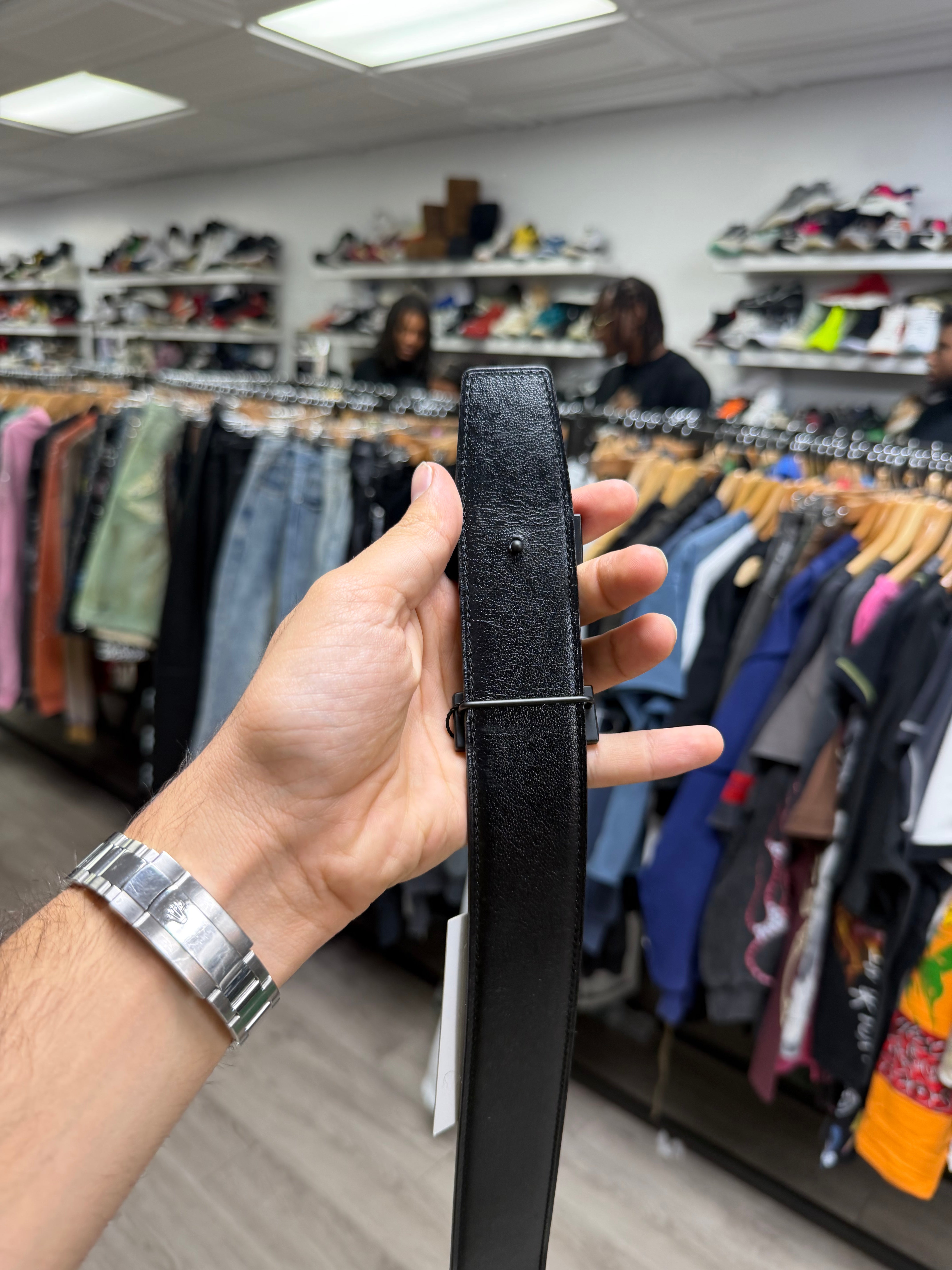 Hermes Black Navy Black Buckle Reversible Belt